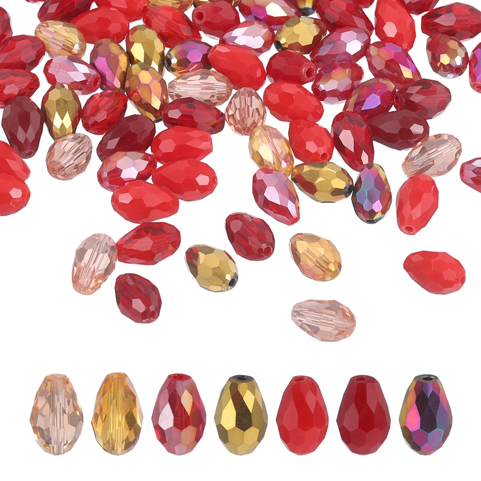 sourcing map 50 PCS Teardrop Crystal Glass Beads, 8x12mm Faceted Shape Crystal AB for Necklace Bracelet Earrings DIY Jewelry Crafts Making Supplies, Red — image 1