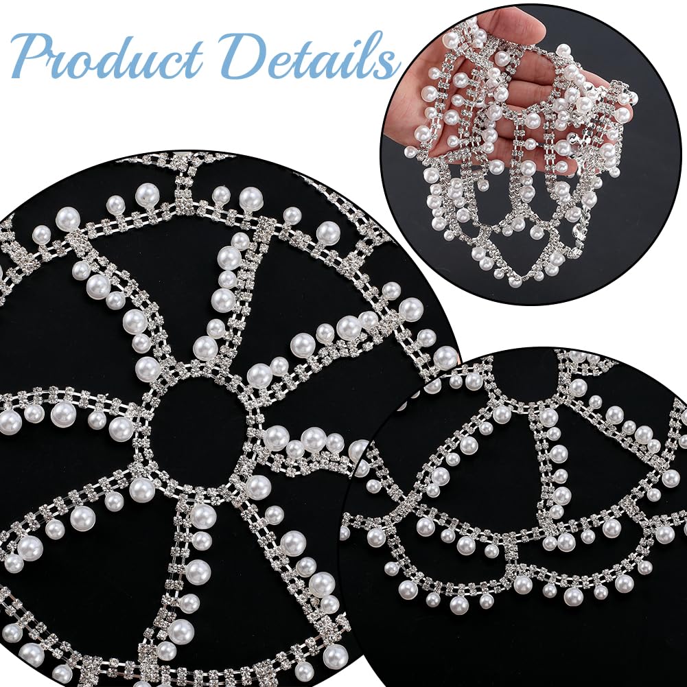 GORGECRAFT Diadema de Malla con Perlas Y Cadena para la Cabeza con Diamantes de Imitación Tocado de Perlas para Boda Estilo Bohemio de Aleación de Plata con Cristales Brillantes para Boda Graduación