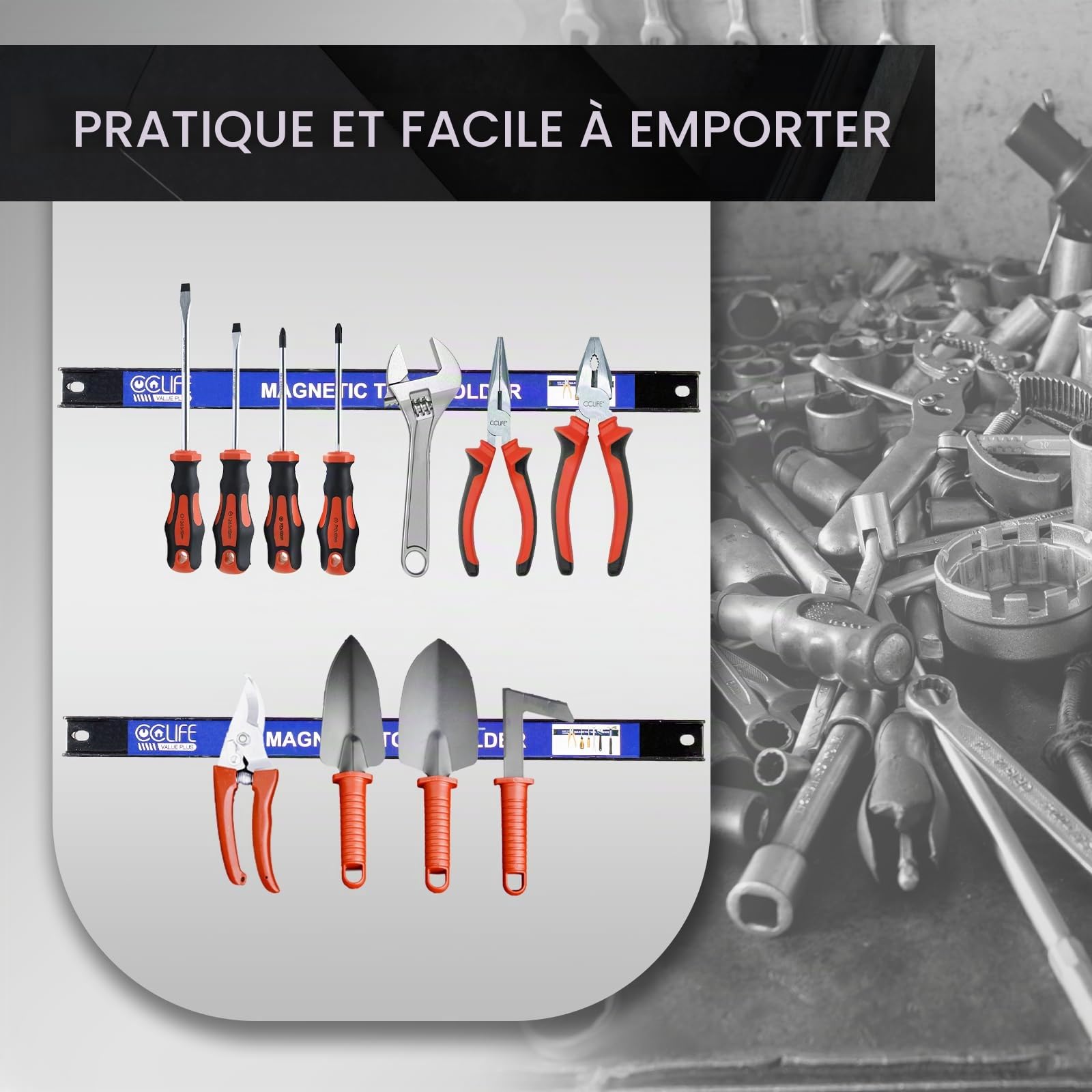 CCLIFE 4 pièces Barre Magnétique Porte 23 et 37CM 9 et 15KG Barres Magnétiques Pour Outils Rangement Ooutillage Maison Garage