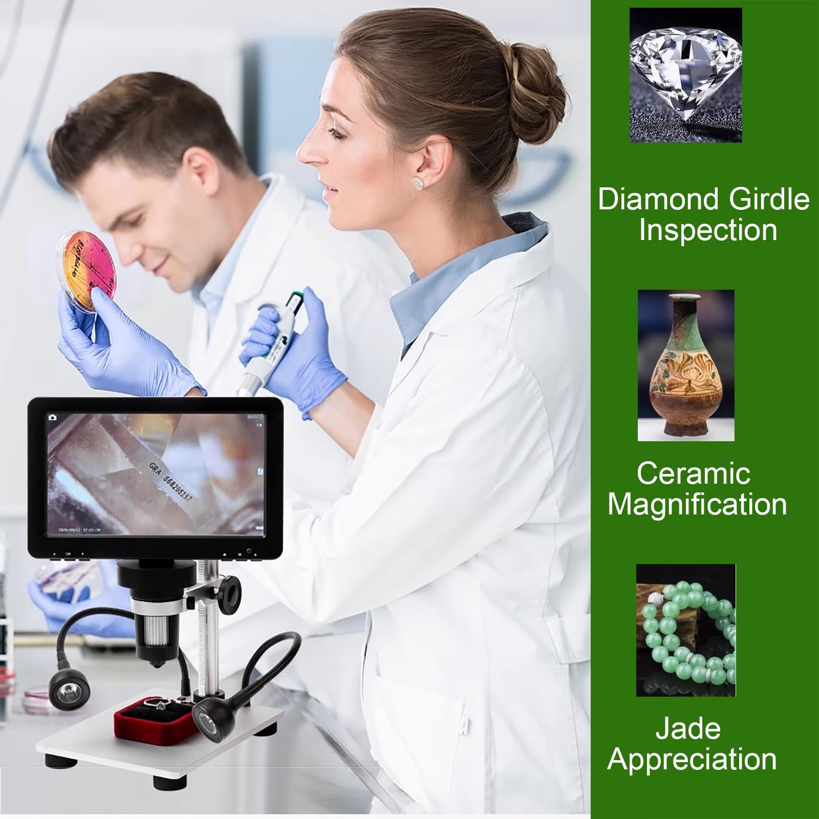 Microscopio Digital LCD de 18 cm, Aumento de 1200X, 8 Luces, Microscopio Electronico, para Adultos y Niños, Inspección de Diamantes, Monedas y Valoración de Gemas