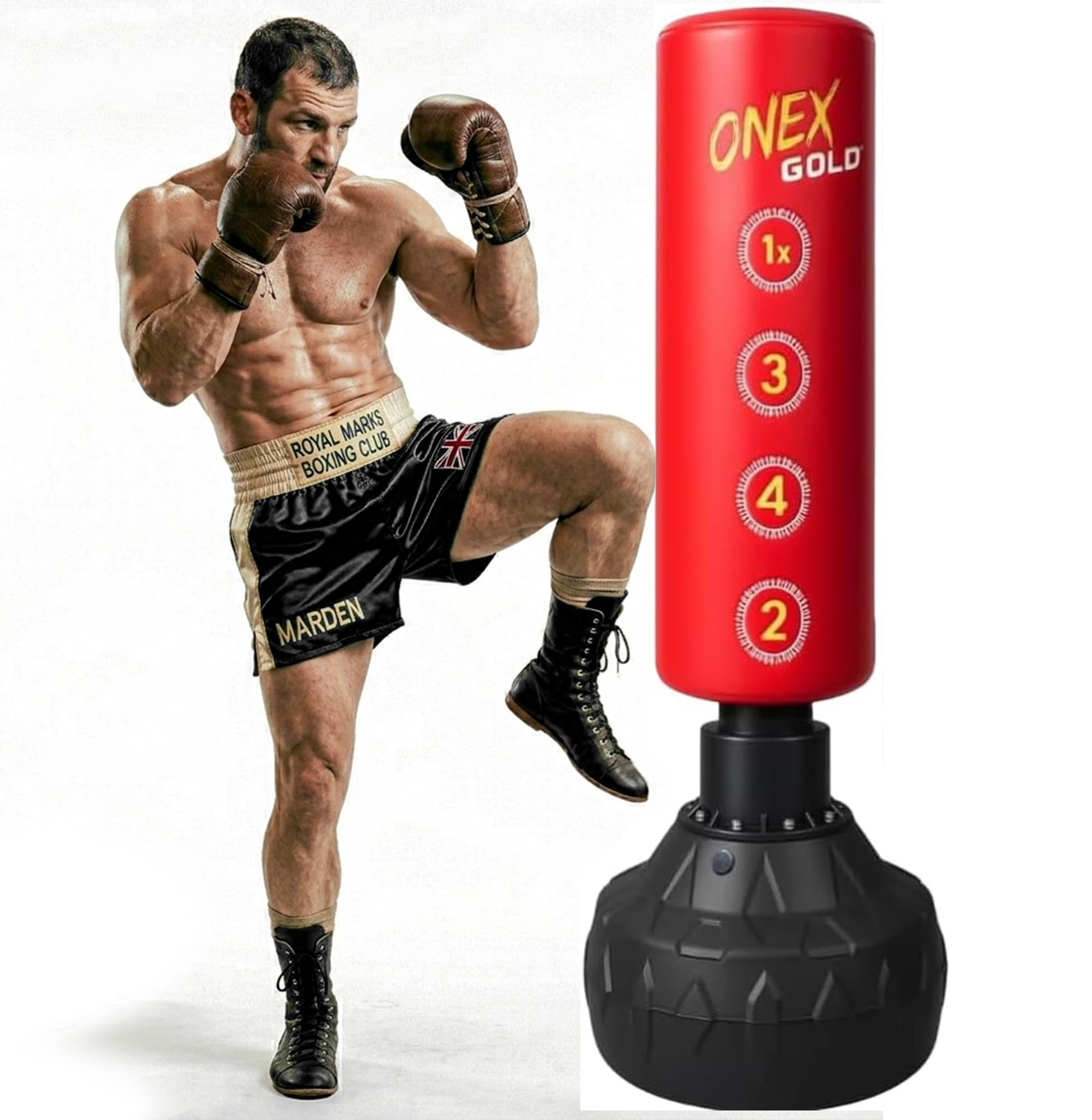 ONEX Punch Bag Free Standing Adult - 5ft filled Heavy Duty Pedestal Stand Boxing Bag for Kickboxing MMA Martial Arts karate Gym & Home Fitness Workout