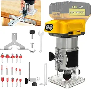 Cordless Wood Router Trimmer for Dewalt 20V Battery, 6 Speeds, 800W Brushless Motor, Hand Palm Router with 15pcs 1/4