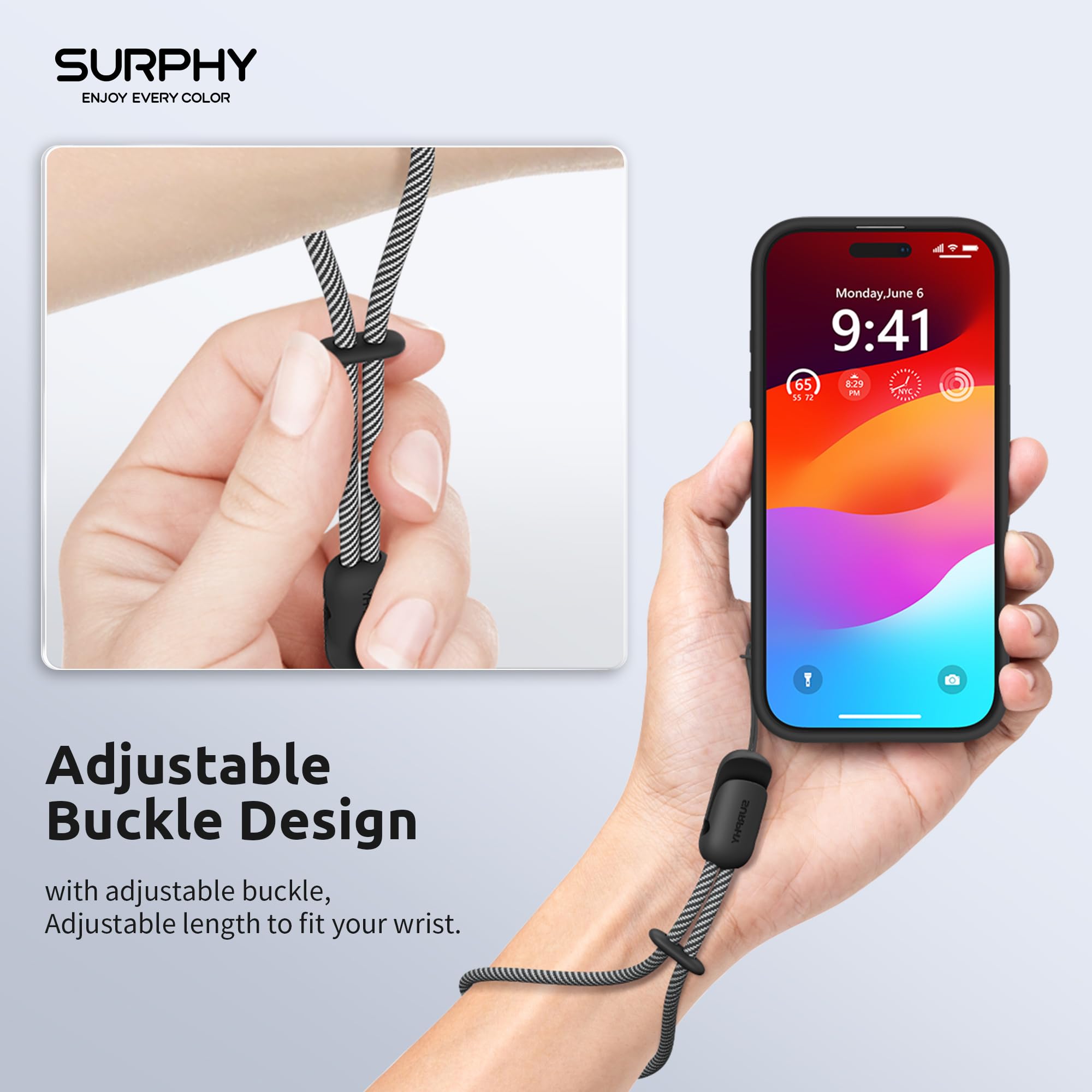 SURPHY Cordino per Cellulare,2 Pezzi Regolabili Universale Cordino,Compatibili con Custodia del Telefono per iPhone/Samsung/Xiaomi/Airpods e Molto Altro Ancora,24cm (Nero & Grigio)