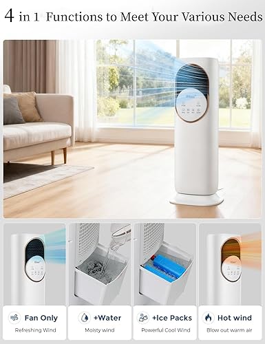 Miniatura 5 de Hiluce Combo de ventilador de torre y calentador, ventiladores sin aspas que soplan aire frío para dormitorio, ventilador de enfriamiento silencioso
