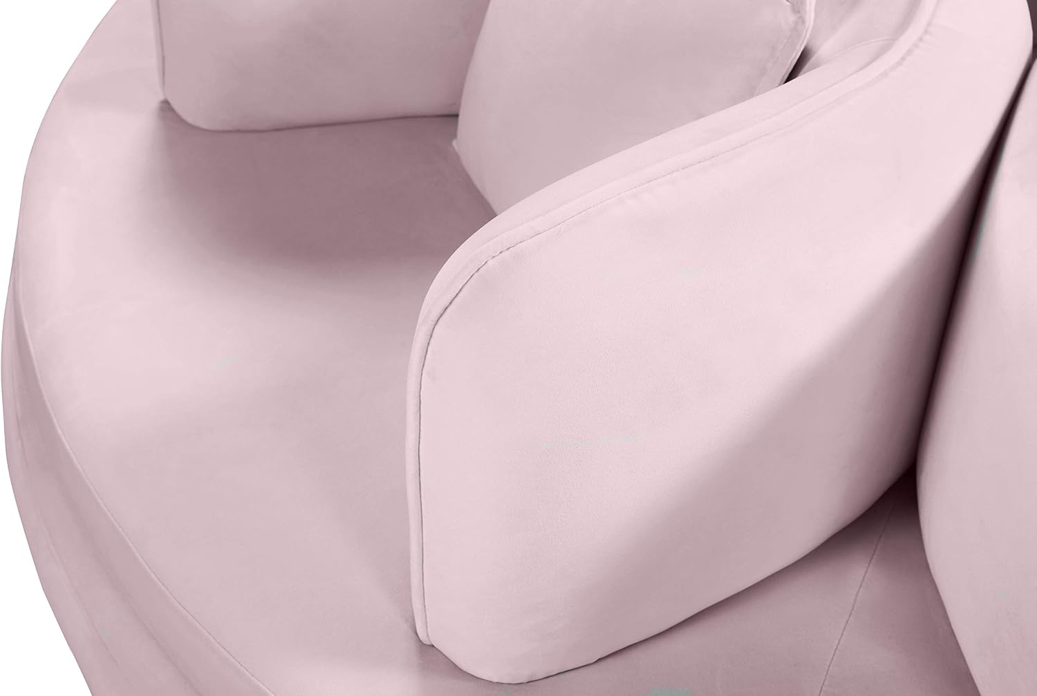 Meridian Furniture 627Pink Circlet Collection Modern | Contemporary Velvet Upholstered Roundabout Sofa with Sturdy Gold Iron Legs, Pink, 72" W x 72" D x 29" H