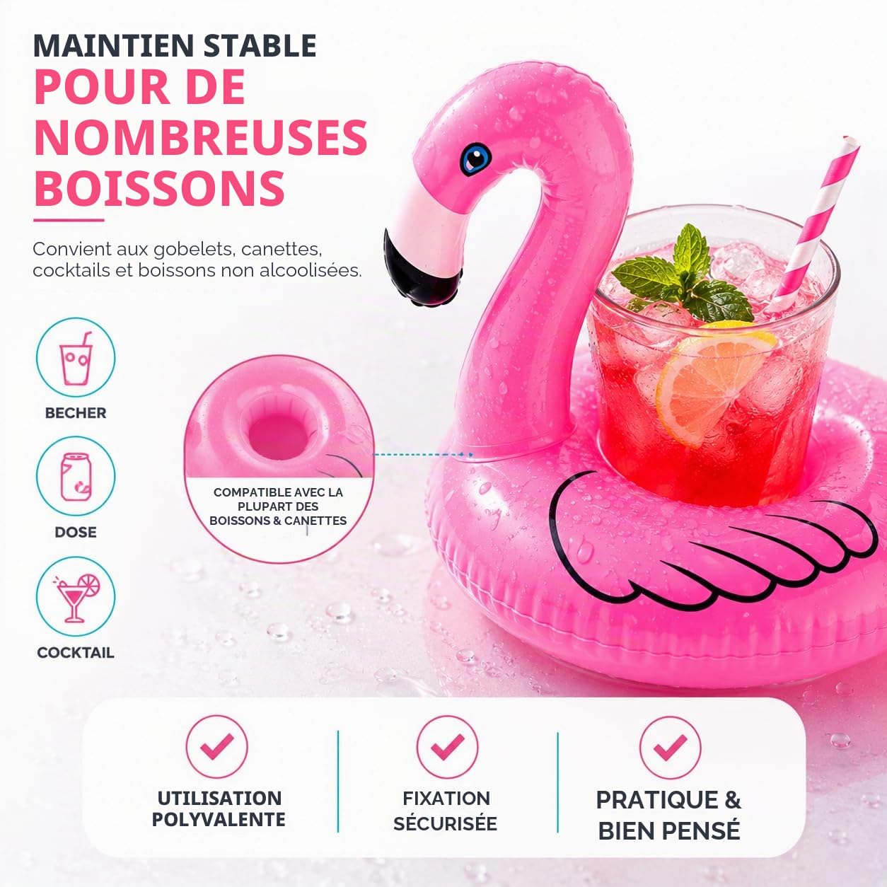 Porte-gobelet Flamant Rose Gonflable – Flotteur De Piscine Pour Canettes Et Gobelets