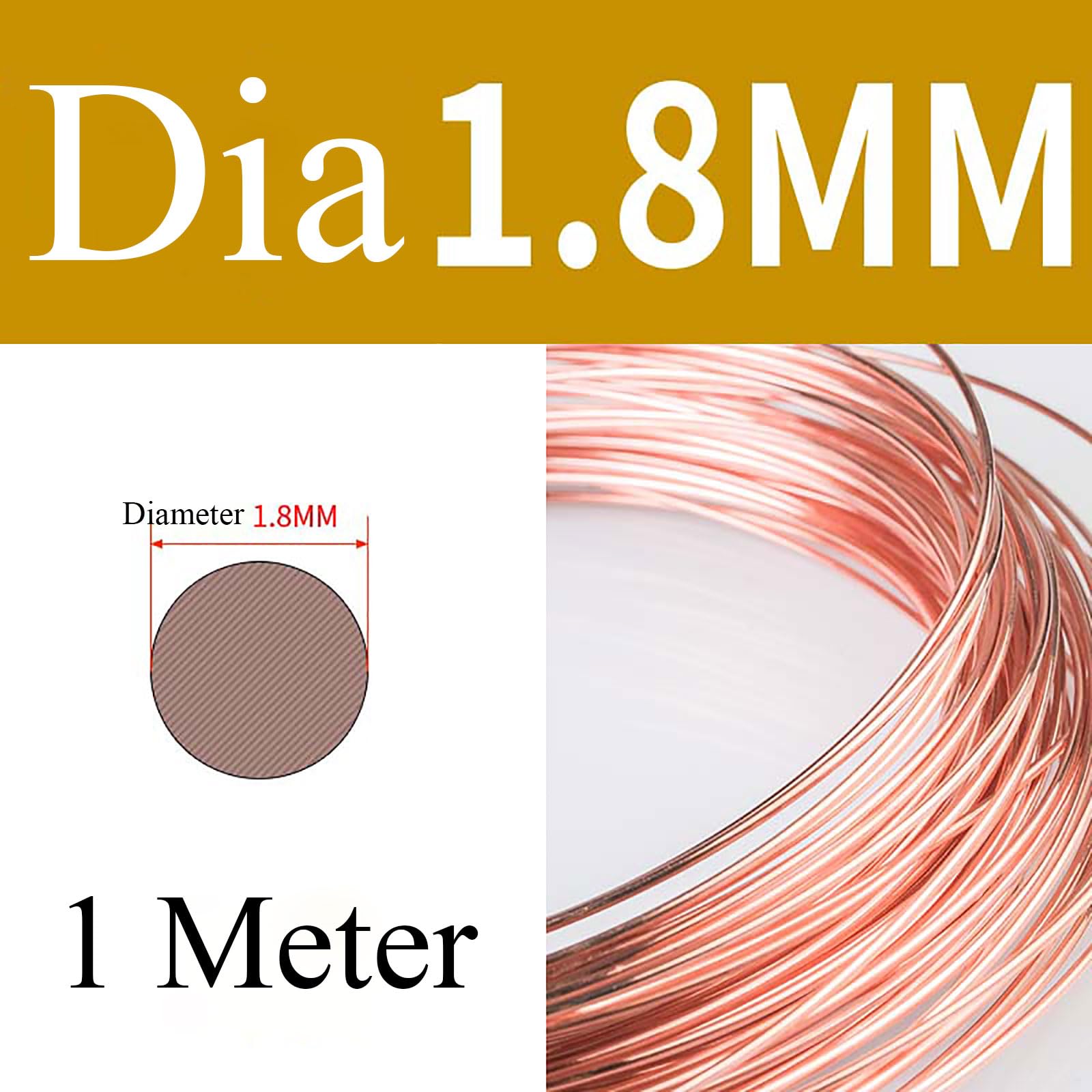 COYOUCO Copper Wire, 1.6/1.7/1.8/2Mm Diameter, 1M Length, Bare Solid Copper Wire for Crafting, Jewelry, Electrical, Industry,1.8mm*1m