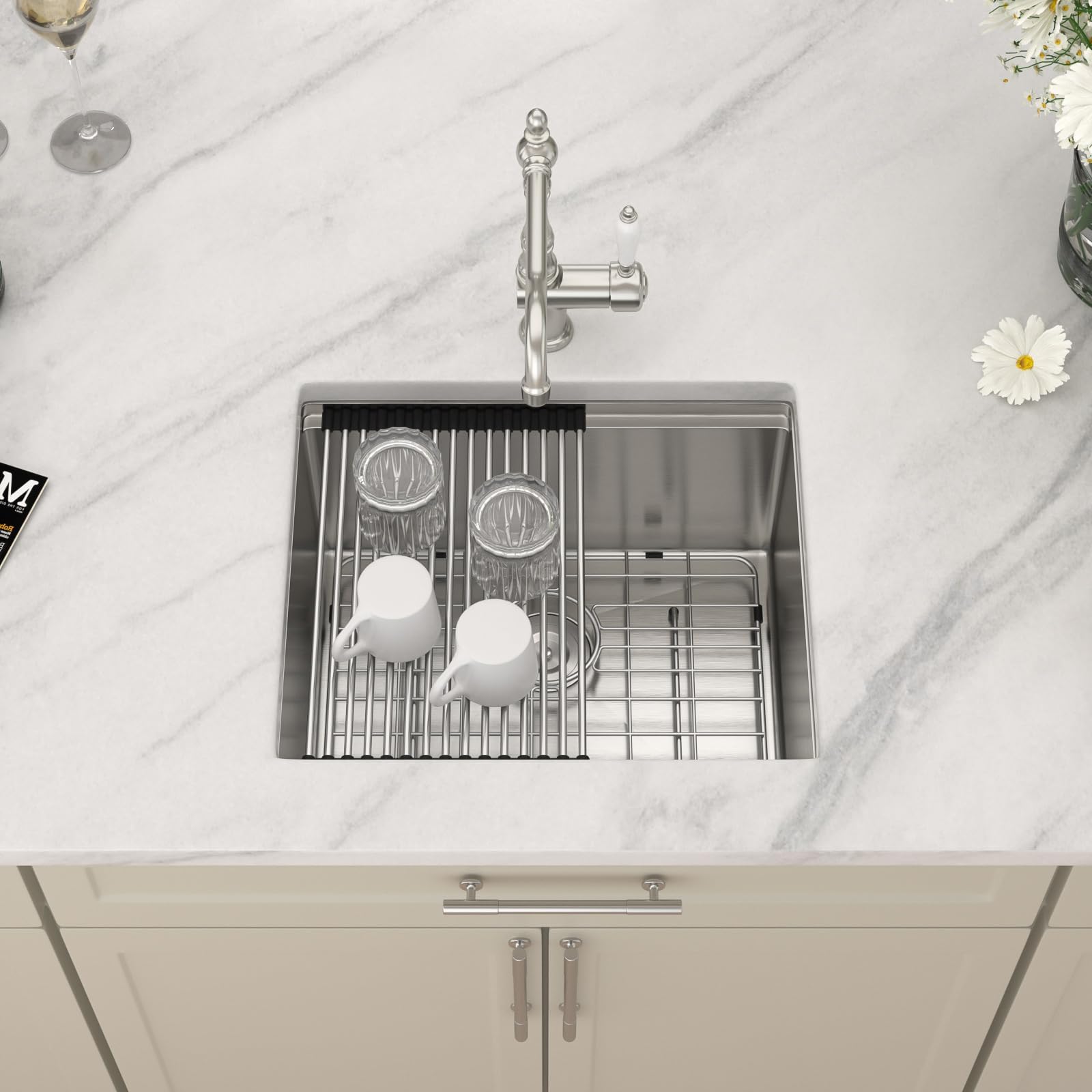 Dcolora Unterbauspüle Edelstahl – Kleine Spüle Für Küche Oder Bar, 43,2x48,3x25,4 Cm, Mit Runden Ecken