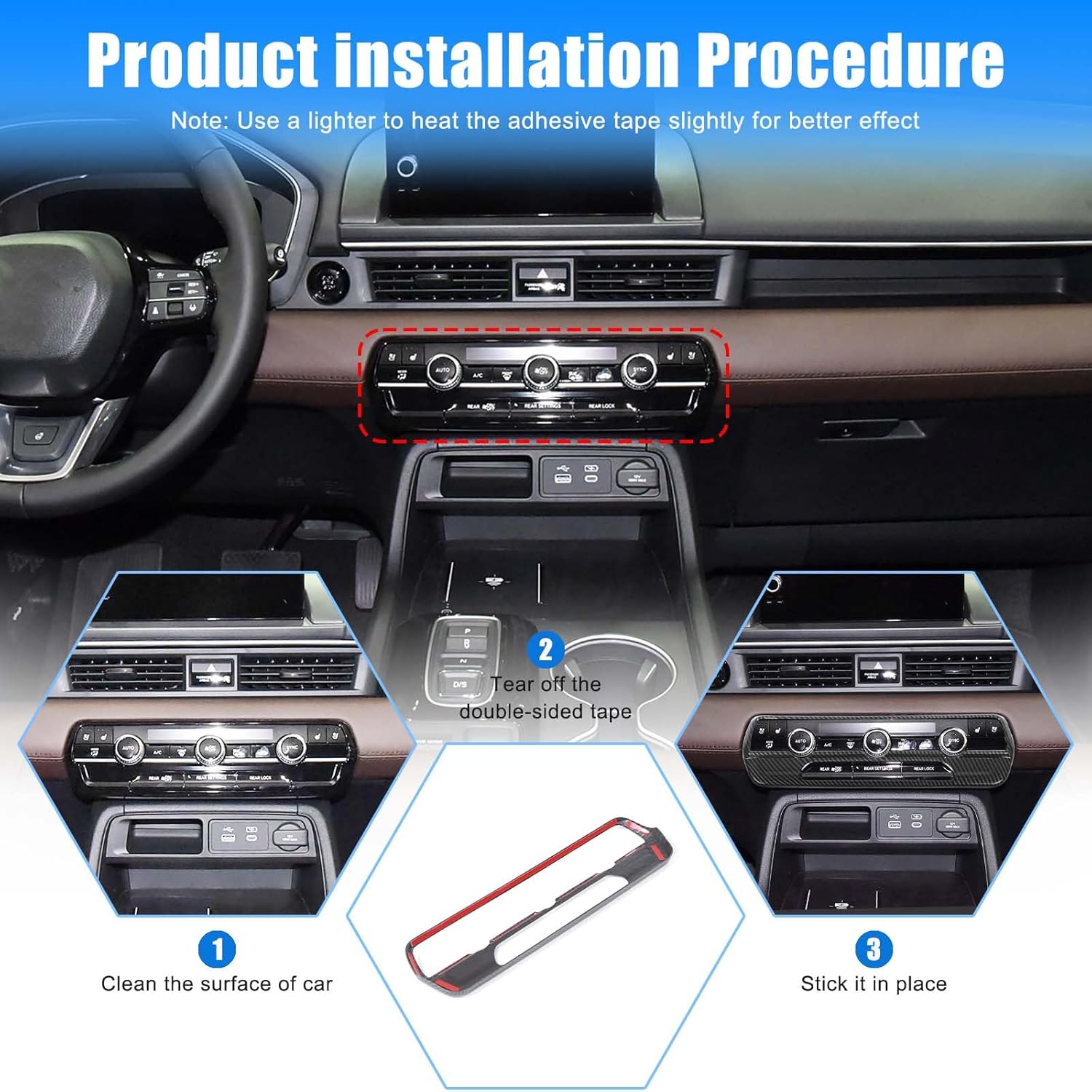 Center Console Adjustment Button Frame Trim for Honda Pilot 2023 2024 2025 Accessories, ABS Central Control Air Conditioning Switch Panel Decor Cover, 1PCS (Carbon Fiber Pattern)