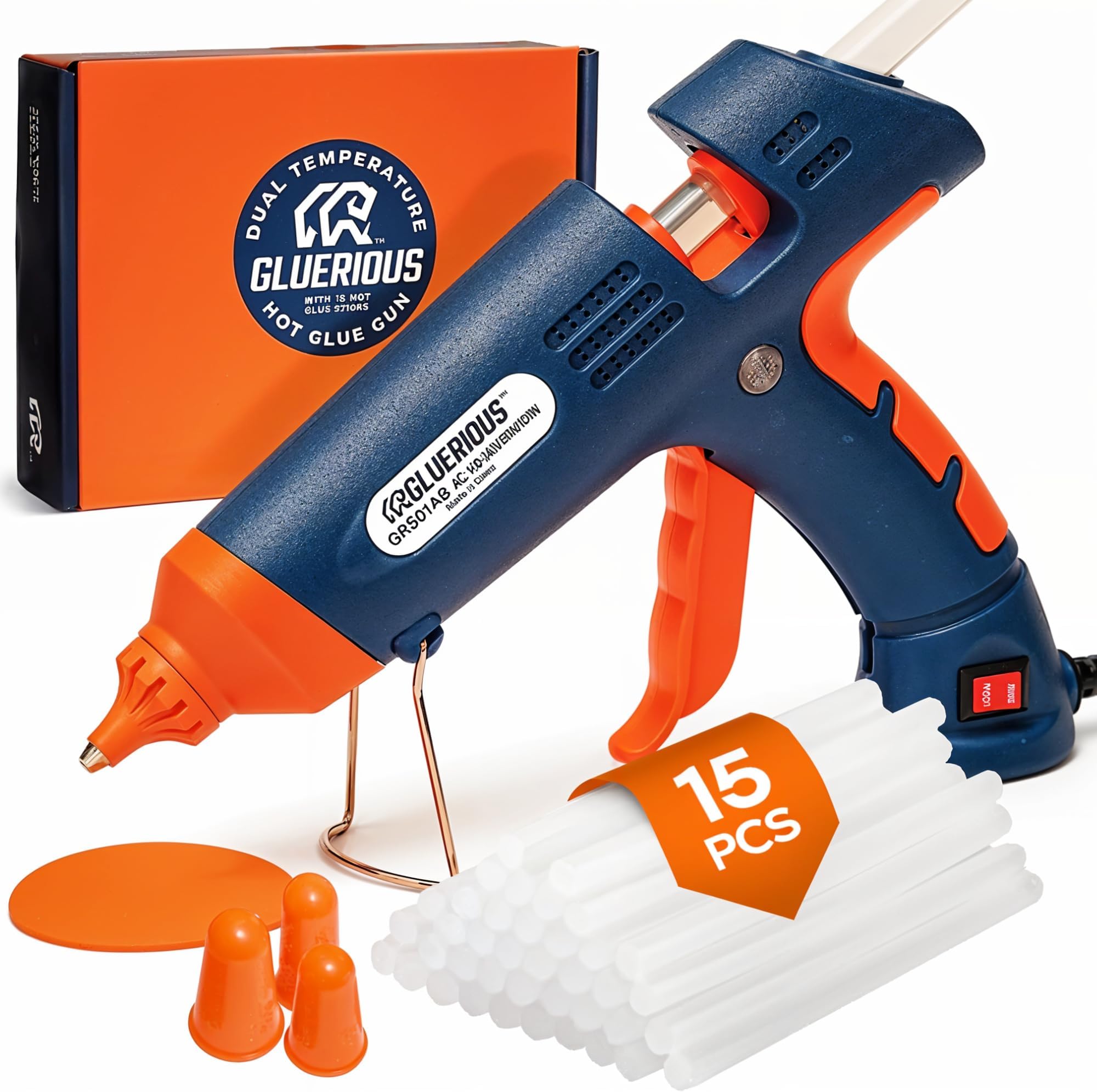 Full Size Hot Glue Gun Kit for Construction, DIY Arts & Crafts, 60W/100W Dual High Temp Large Glue Gun with 15 Glue Sticks, Built-in Stand, Best for Heavy Duty, Home Repair & More