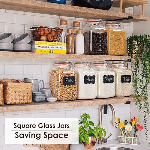 Miniatura 3 de [Actualización] Paquete de 2 tarros de almacenamiento de vidrio herméticos cuadrados de boca súper ancha con tapas, recipiente de vidrio de 1.1