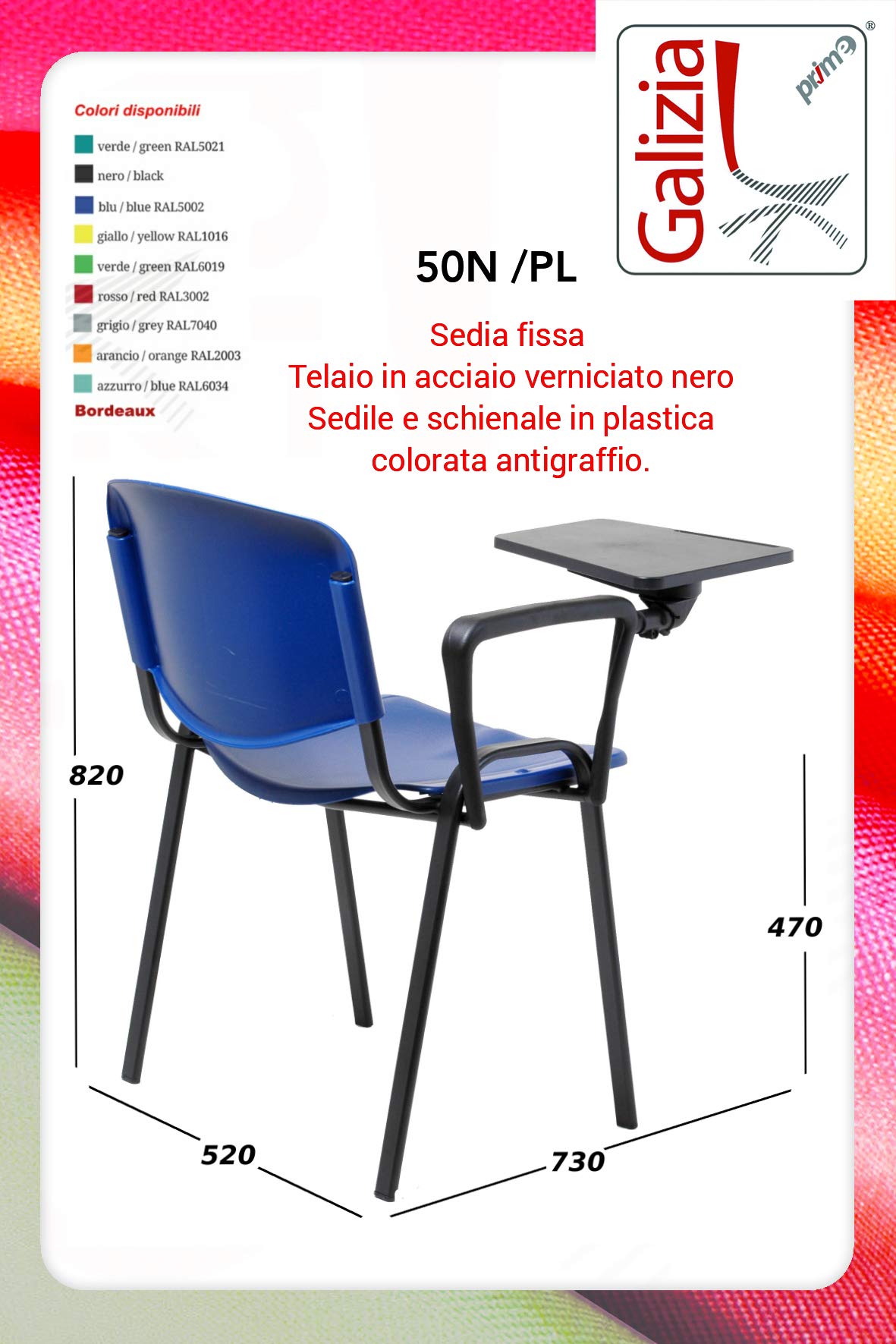 SEDIA PER CONFERENZA CON SCRITTOIO, TELAIO IN ACCIAIO VERNICIATO NERO (20)