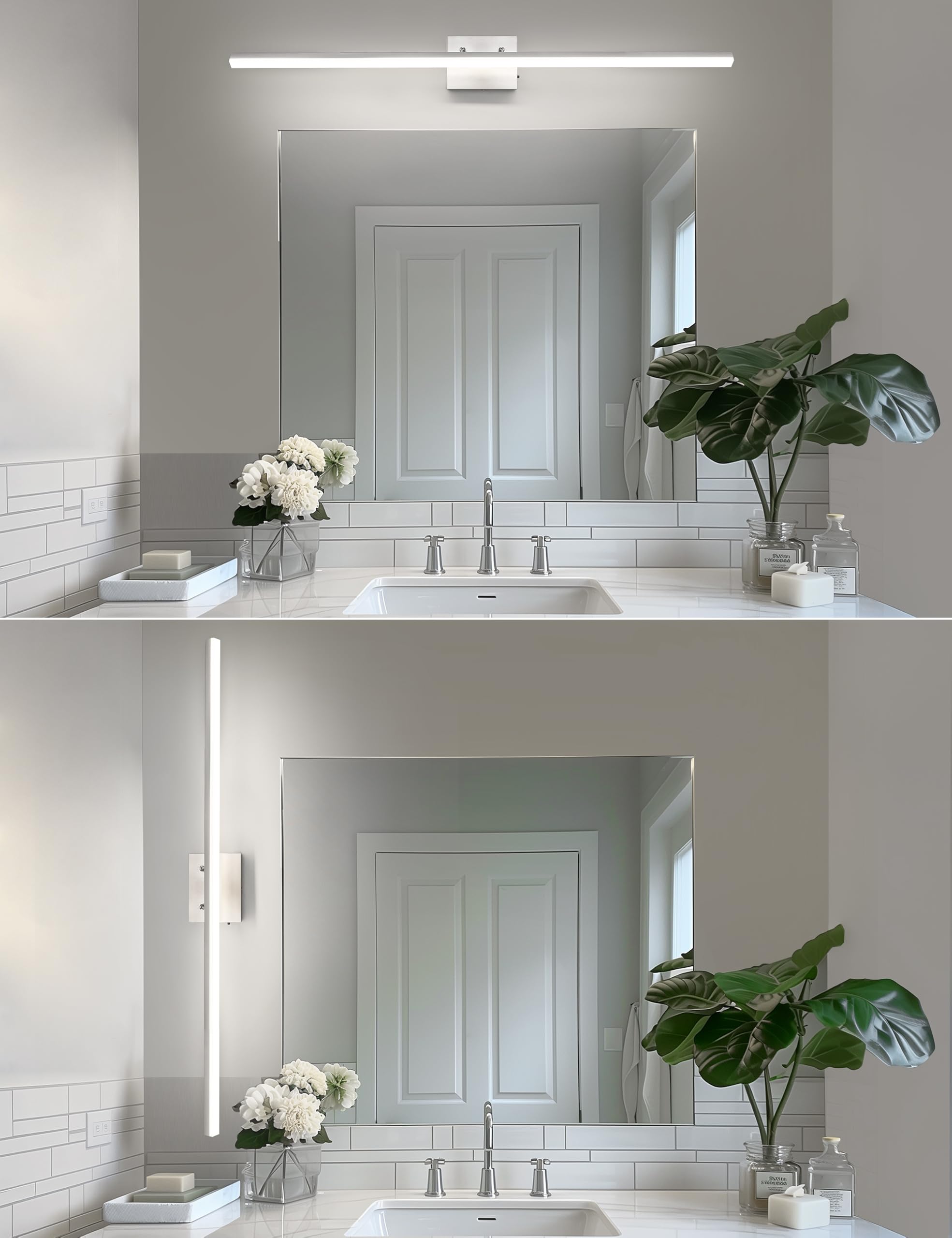 L LOHAS LED 48-Inch Bathroom Vanity Light Bar Over Mirror, Brushed Nickel Modern Bathroom Light Fixtures, 3CCT Adjustable LED Vanity Lights for Living Room Wall