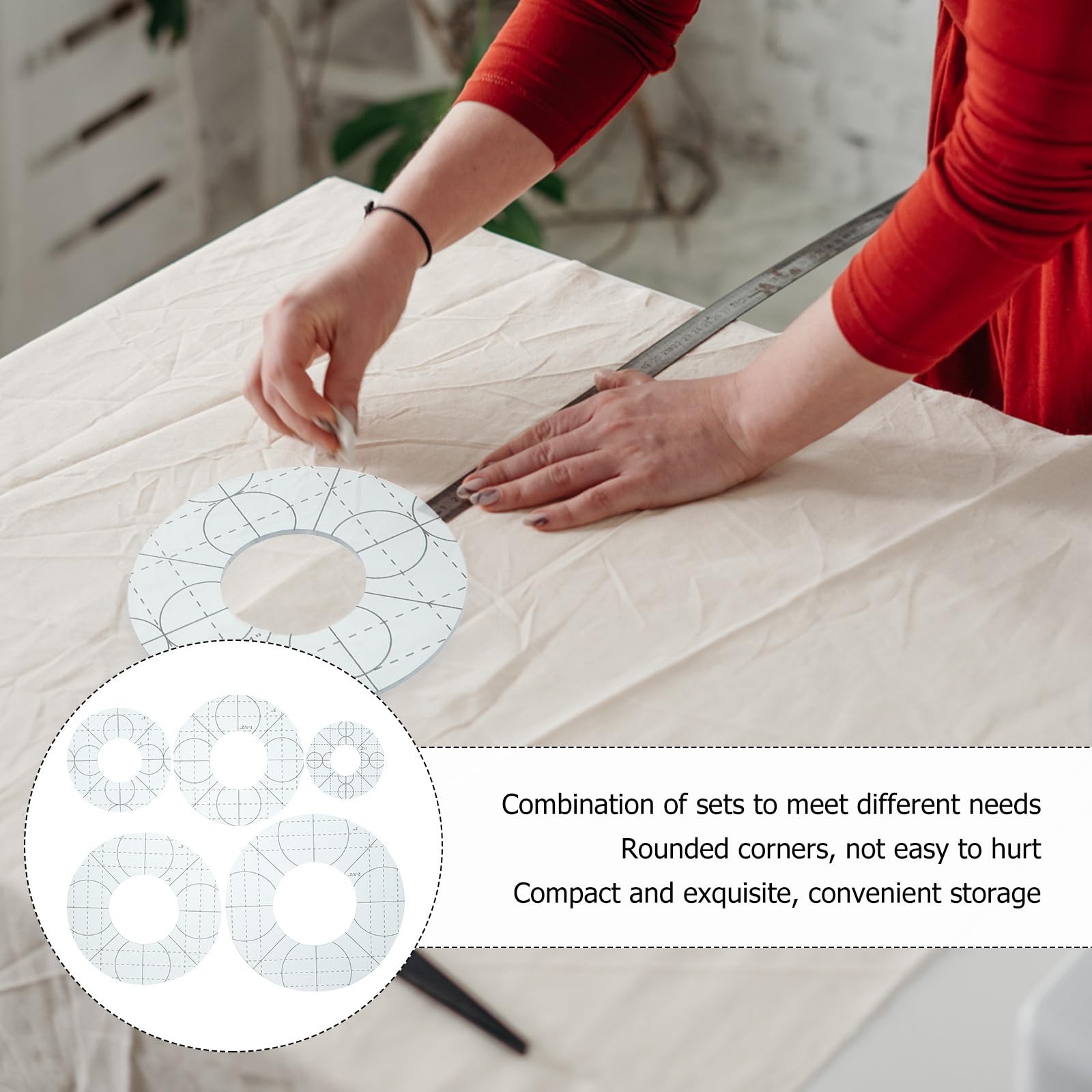 Plantillas de Regla de Patchwork Acrílica de Forma Circular 5 Piezas | Costura y Acolchado, 5 Unidades, Flexible y Resistente al Desgaste, Uso Seguro en Bricolaje