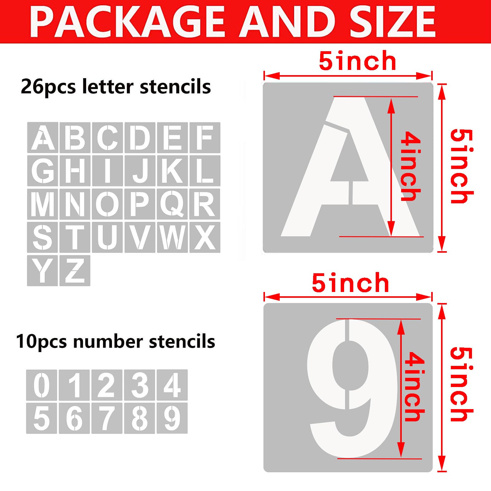 Snapklik.com : 5 Inch Letter Stencils And Numbers, 36 Pcs Alphabet Art ...