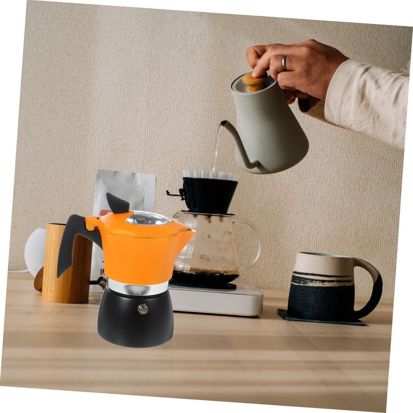 MAGICLULU 1Pc Italian Pot Black Orange Stovetop Coffee Maker for Home Office Cafe Brewing Lightweight and Design for Convenient Espresso Preparation