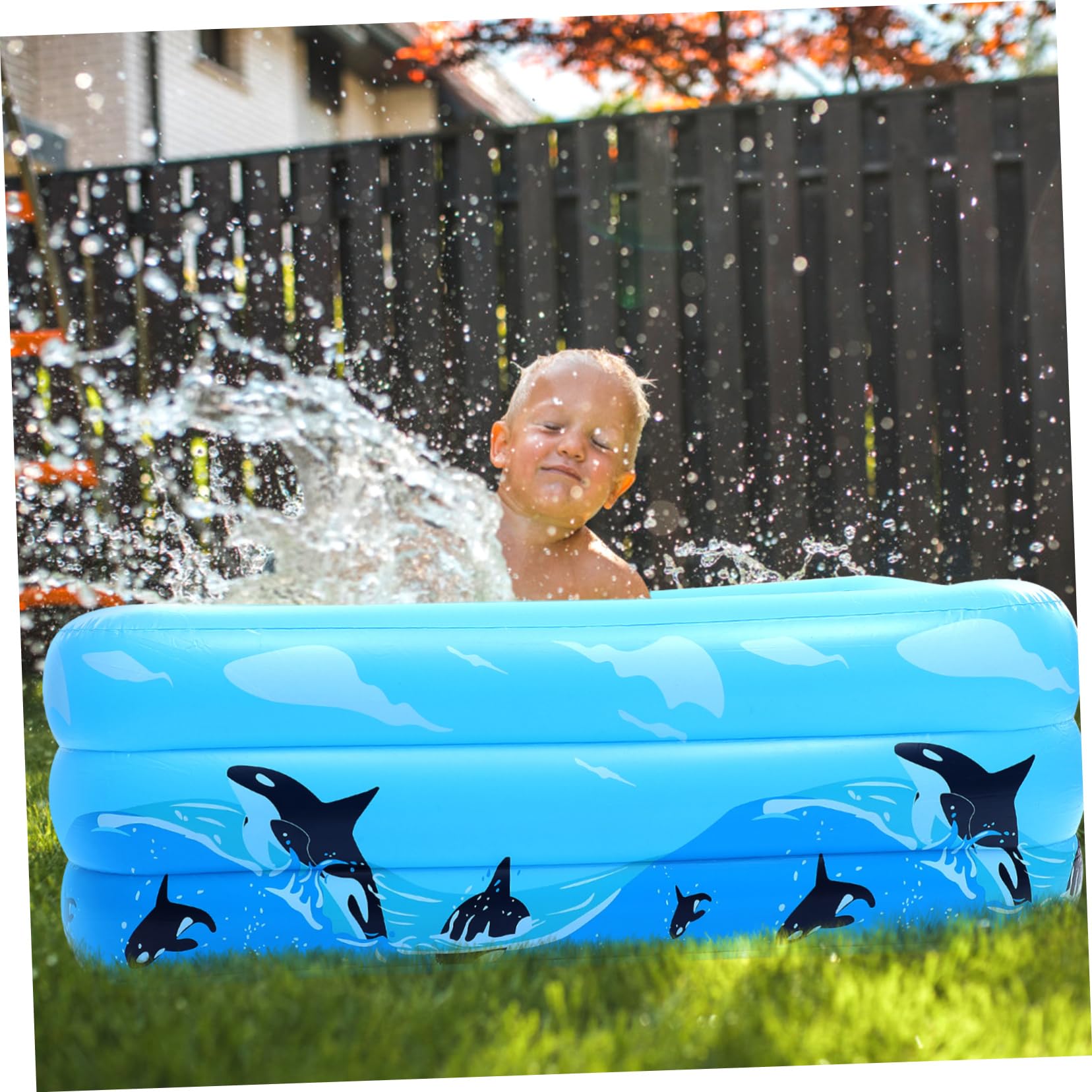 Piscina Hinchable Decoracion Verano para Niños, PVC Azul, Inflado Rápido