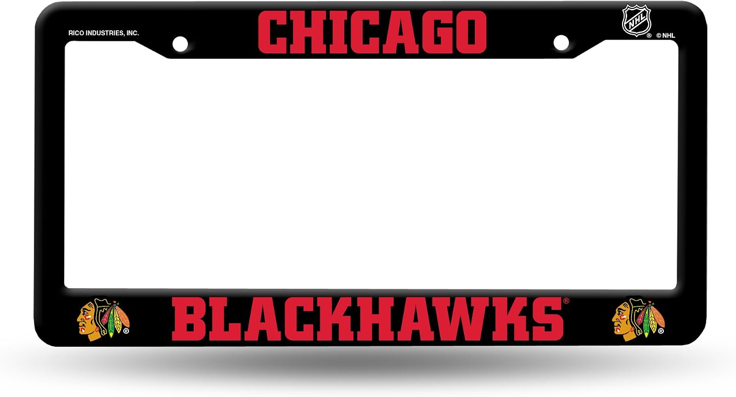 Rico Industries NHL Chicago Blackhawks Primary 12" x 6" Black Plastic Frame W' Decal Insert for Car/Truck Frame Automobile Accessory