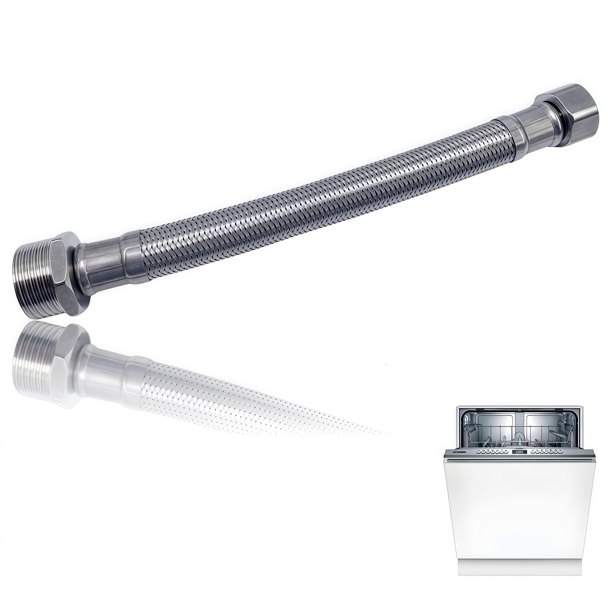 Braided Stainless Steel Dishwasher Water Supply Line Hose Adapter Compatible with Bosch Thermador Gaggenau Dishwashers Replaces 00657349 657349 2693524 AP5618160 PS8731706 EAP8731706 PD00058486
