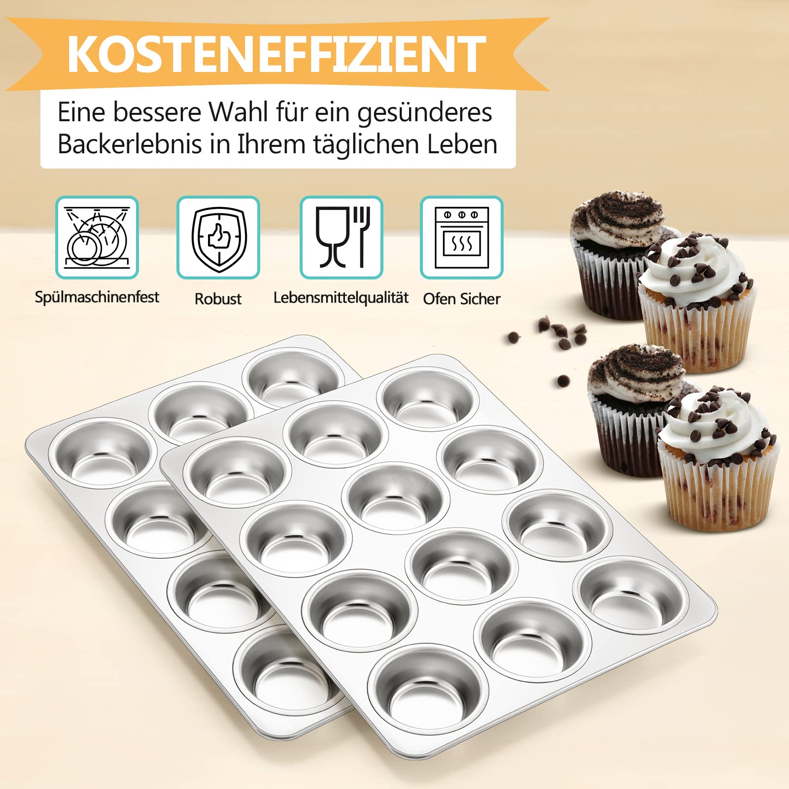Hiceeden Set Da 4 Teglie Per Mini Muffin E Madeleine – Stampini In Acciaio Antiaderente Con 12 Cavità, 4 Forme Diverse (Margherita, Conchiglia, Zucca, Fiori Di Pruno)