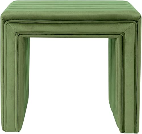 HomePop Otomana moderna de terciopelo copetudo, decoración del hogar Homepop, otomana para sala de estar y dormitorio, color verde Verde,Boucle