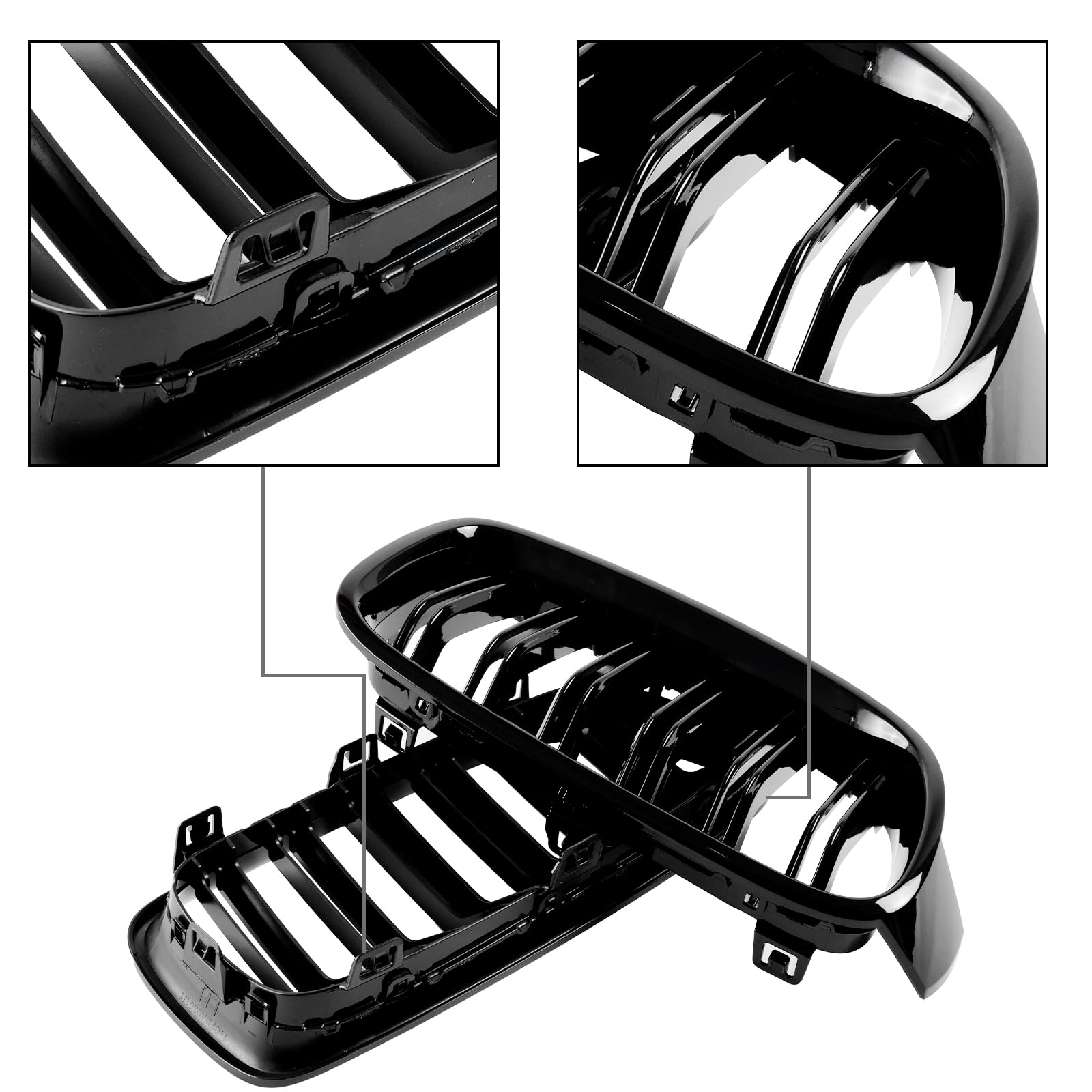 F30 Griglie Anteriori Nere Lucide, Doppio Rene Frontale per BMW Serie 3 F30 F31 F35 2012-2018 (For 3er F30 2012-2018)