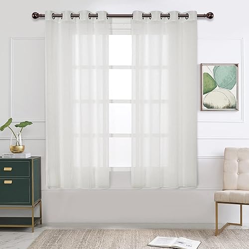 BONZER Cortinas traslúcidas de lino de arpillera para sala de estar, cortinas traslúcidas con ojales en la parte superior de 120 pulgadas de largo,