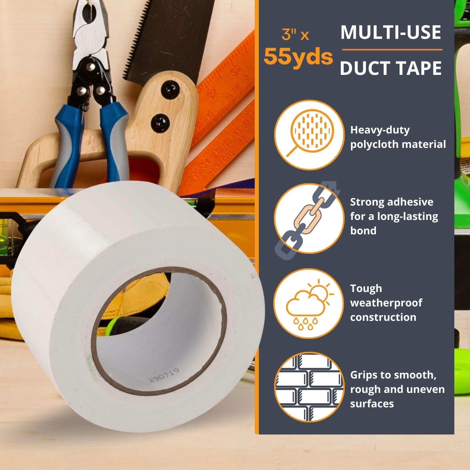 Gocableties - Cinta americana blanca de 75 mm x 50 m - Cinta de tela resistente, ancha, adhesiva e impermeable - Para reparar, fijar, agrupar, reforzar y sellar - 1 rollo