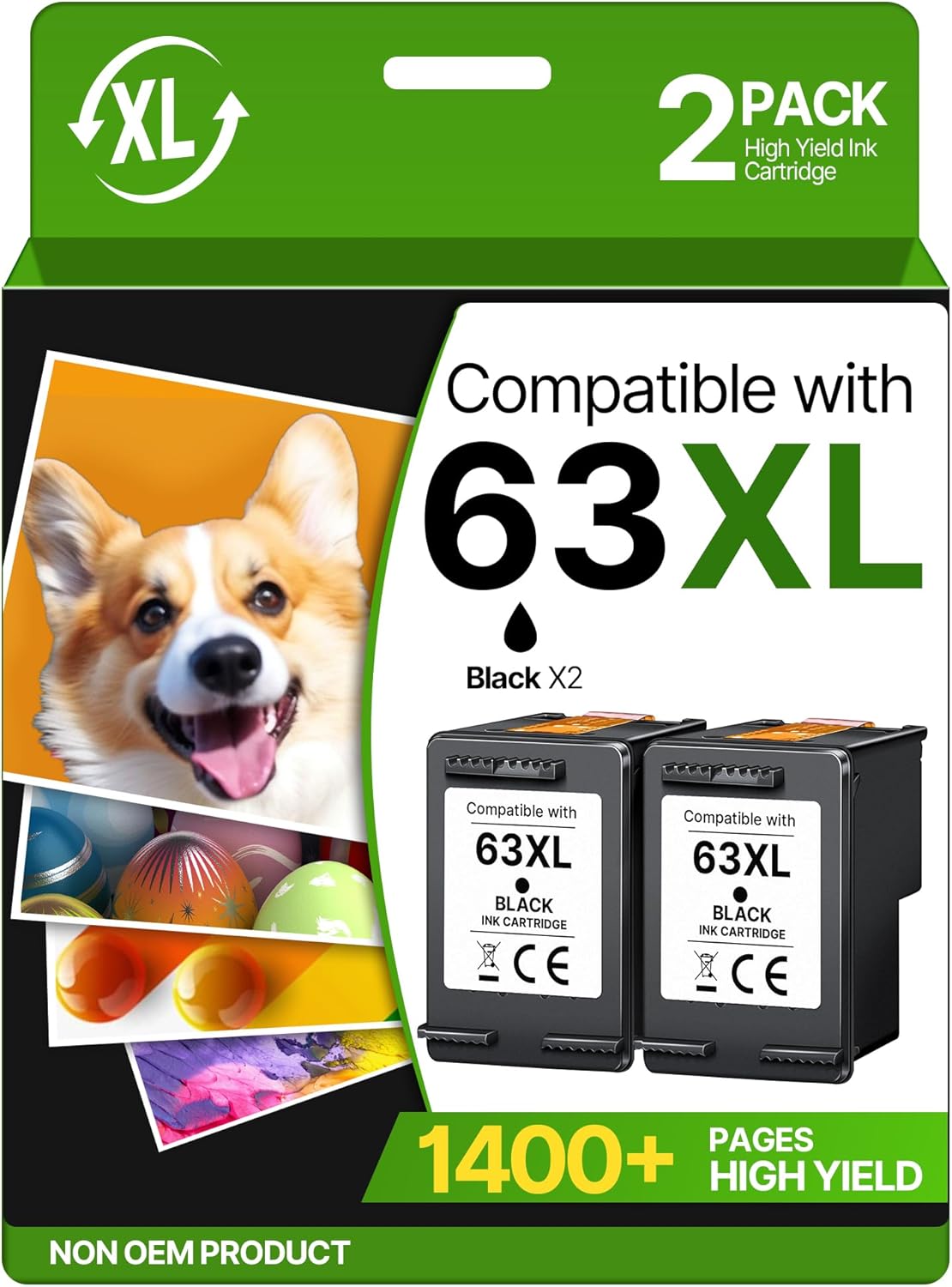 63XL Black Ink Cartridge for HP Ink 63 Replacement for HP 63 Black Ink Cartridge Works with HP Envy 4520 4512 OfficeJet 4650 3830 5255 5258 DeskJet 1112 2130 3630 2138 3634 F6U64AN (2 Black Pack)