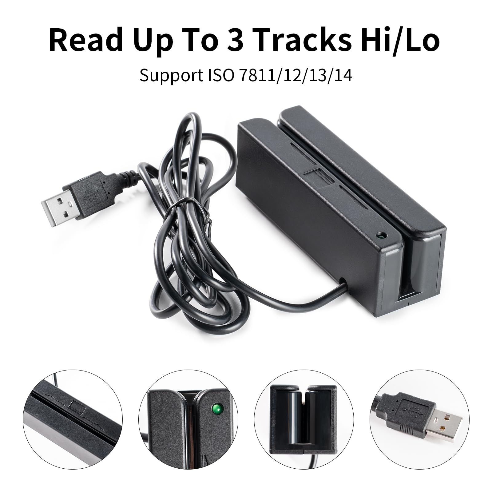 Mini Msr100 Lector magnético de tarjetas de magnéticas de 3 pistas Recopilador de datos Hi/Lo, Lector de tarjetas USB Msr Stripe para POS, Control de acceso, Verificación de ID
