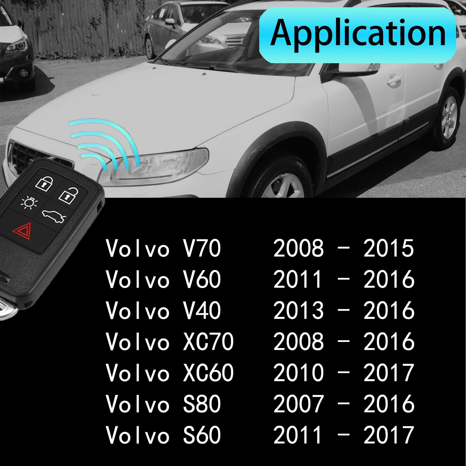 Cover per telecomando a 5 pulsanti per Volvo V40 V60 V70 S60 S80 XC60 XC70 Smart Remote Key Fob con lama non tagliata FCCID: KR55WK49264 433 MHz ID46 Chip