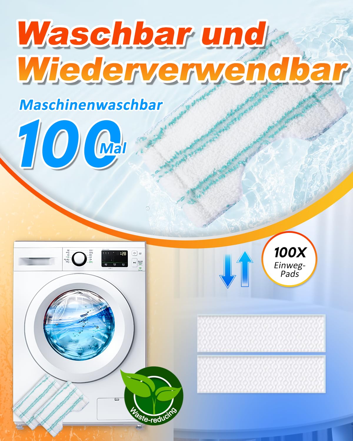 zestaw 2 zamiennych poszewek do myjki łazienkowej Bath Cleaner Micro Duo Telescope, mop do armatury, poszewka na mop z mikrofibry ze specjalnym włosiem, pokrowiec zastępczy do mopa