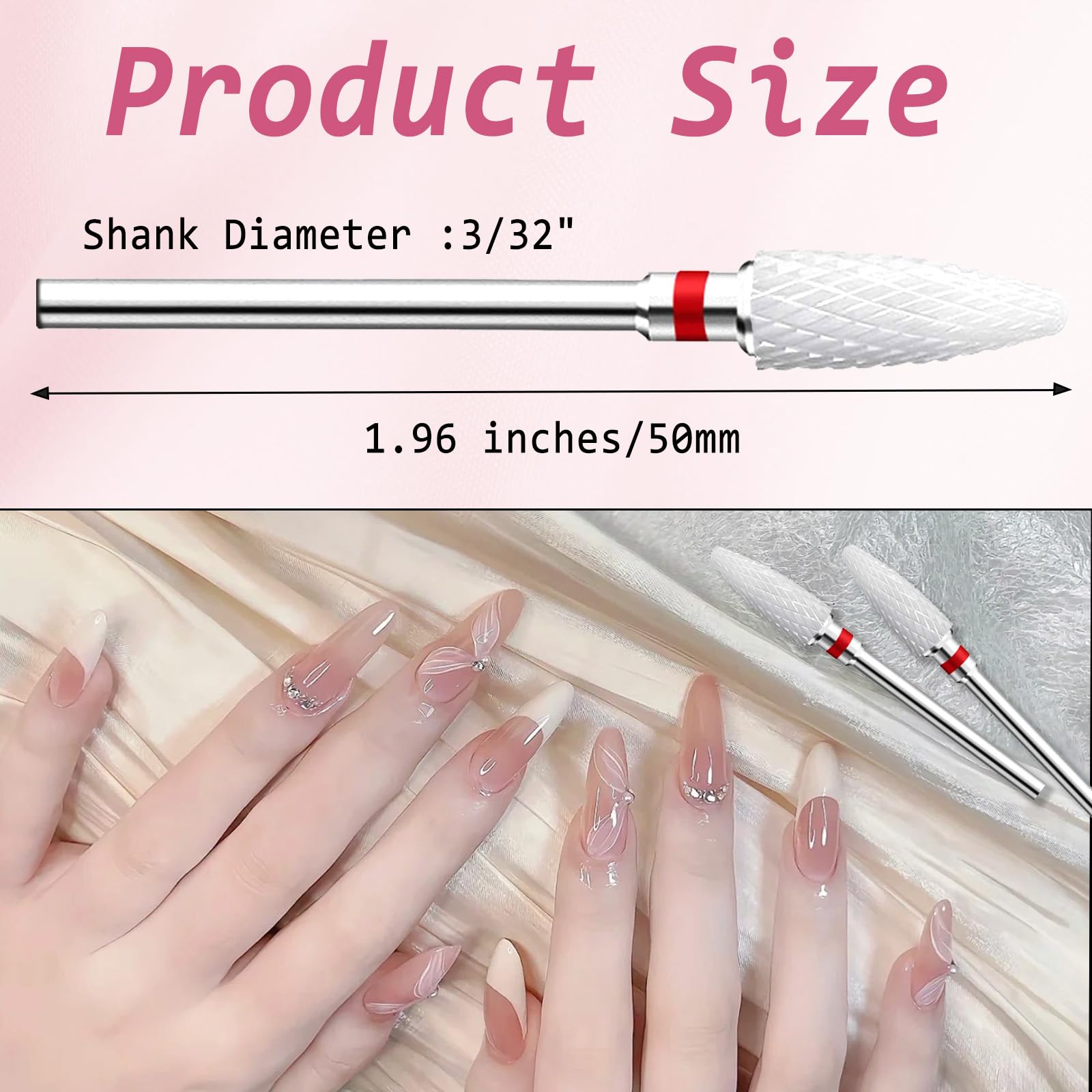 10PCS Nail Drill Bits, Ceramic Nail Drill Bit Electric Manicure, 3/32" Corn Shape Shank Drill Bits, Fine - Image 2