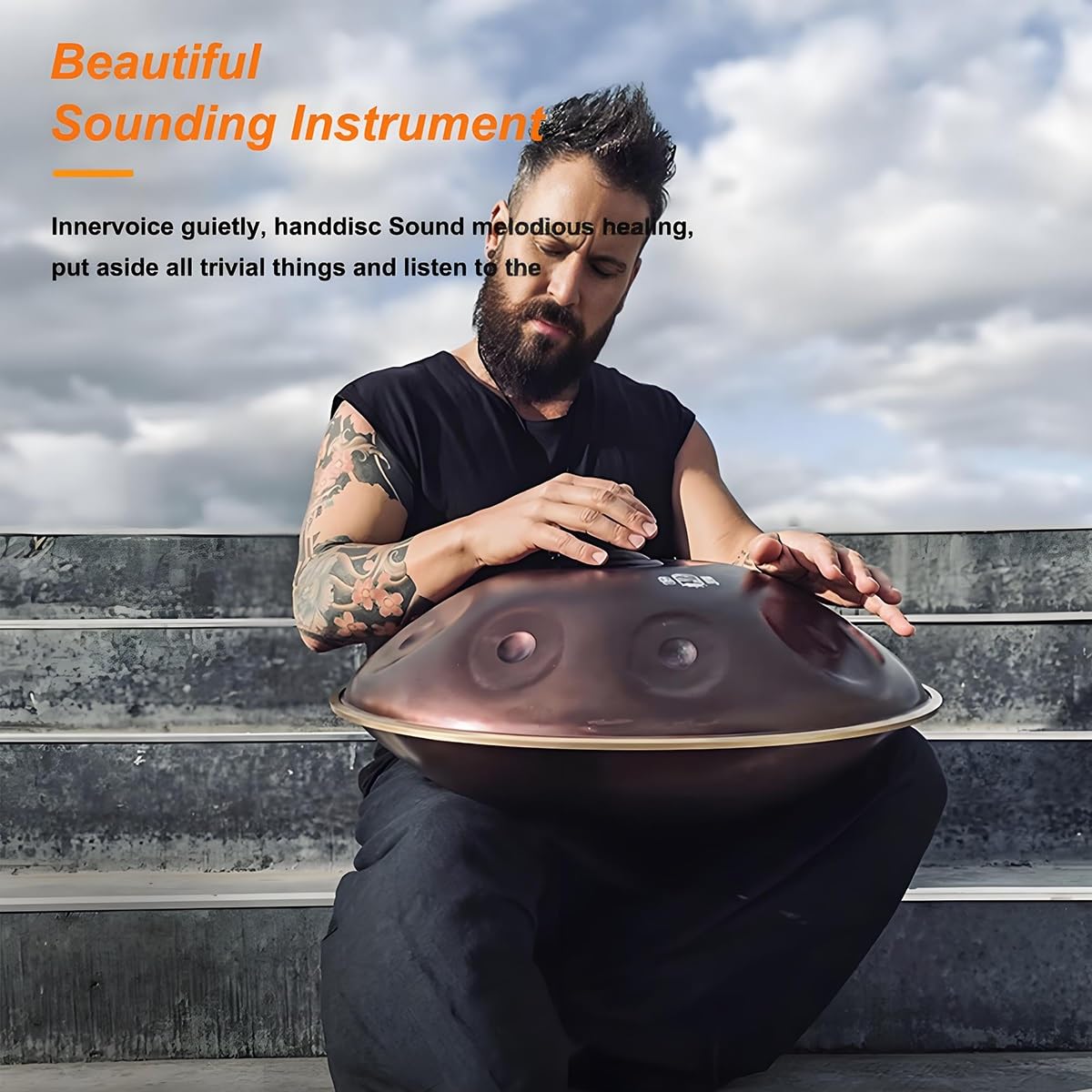Tambour handpan 440Hz, 9/10/12 Notes Instrument De Percussion De 55cm, Tambour à main avec Trépied 2 maillets, Handpan en Acier pour La Méditation, Le Yoga(Dark purple,10 Notes)