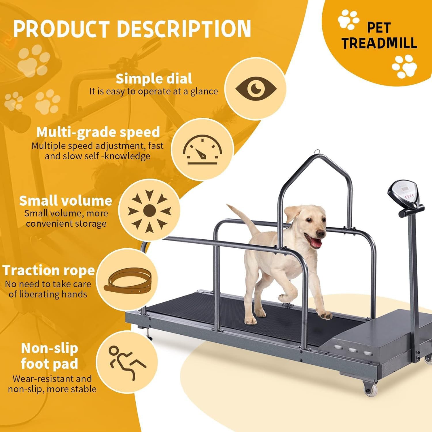 Cinta de Correr para Perros Grandes y medianos, Equipo de Ejercicio para Mascotas, con Pantalla LCD, Velocidad de 0,8 a 12 km/h, para Entrenamiento en Interiores y Exteriores A