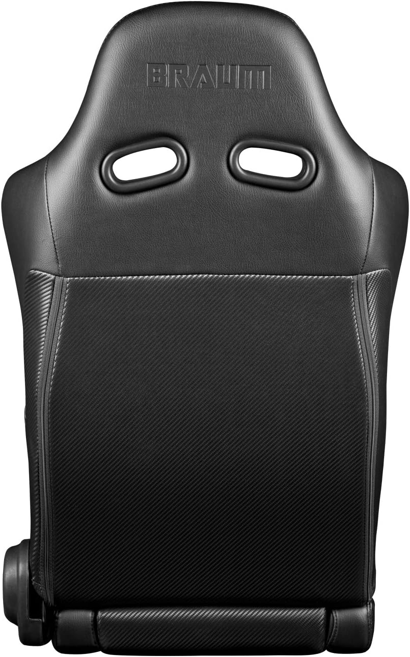 BRAUM Blk Leather Carbon Fiber Mix Racing Seats w/ Blk Fabric & Blk Stitch -Pair