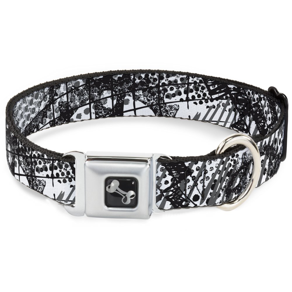 Collier de chien style ceinture de sécurité motif Grunge Gears noir et blanc M