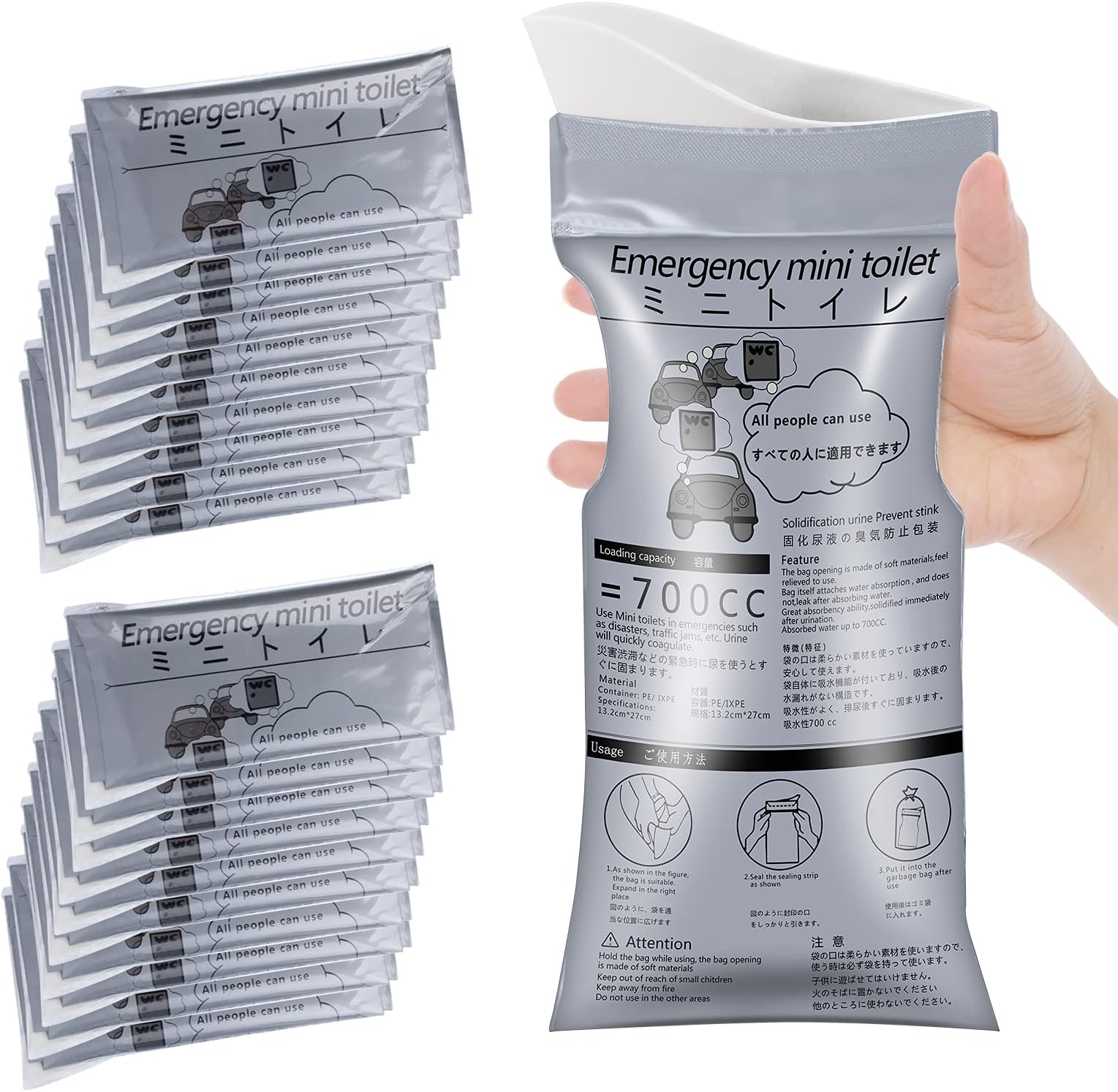 Emergency Disposable Urine Bag, 6/10/20 Pack Suitable for Camping, Travel, Traffic Jams, Pregnant Women, Children, Patients