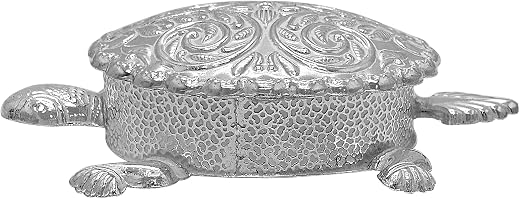 MAA SILVER Pure Silver Haldi Kumkum Dabbi Box BIS Hallmarked with Tortoise Kachua Shape &amp; Beautiful Design Perfect for Gif...