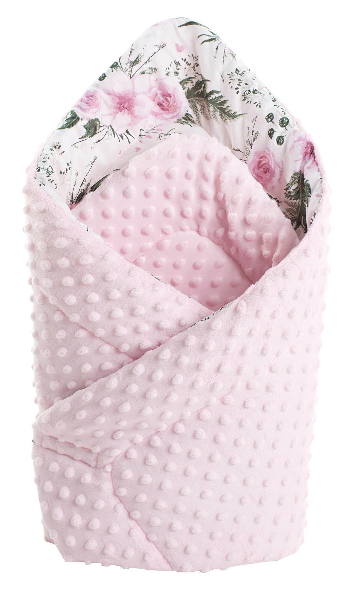 Medi Partners Saco de Dormir recién Nacido Minky 100% Algodón 75x75cm Todo el año Croissant para niños Multifuncional Antialérgico (Flores con Rosa Claro Minky)