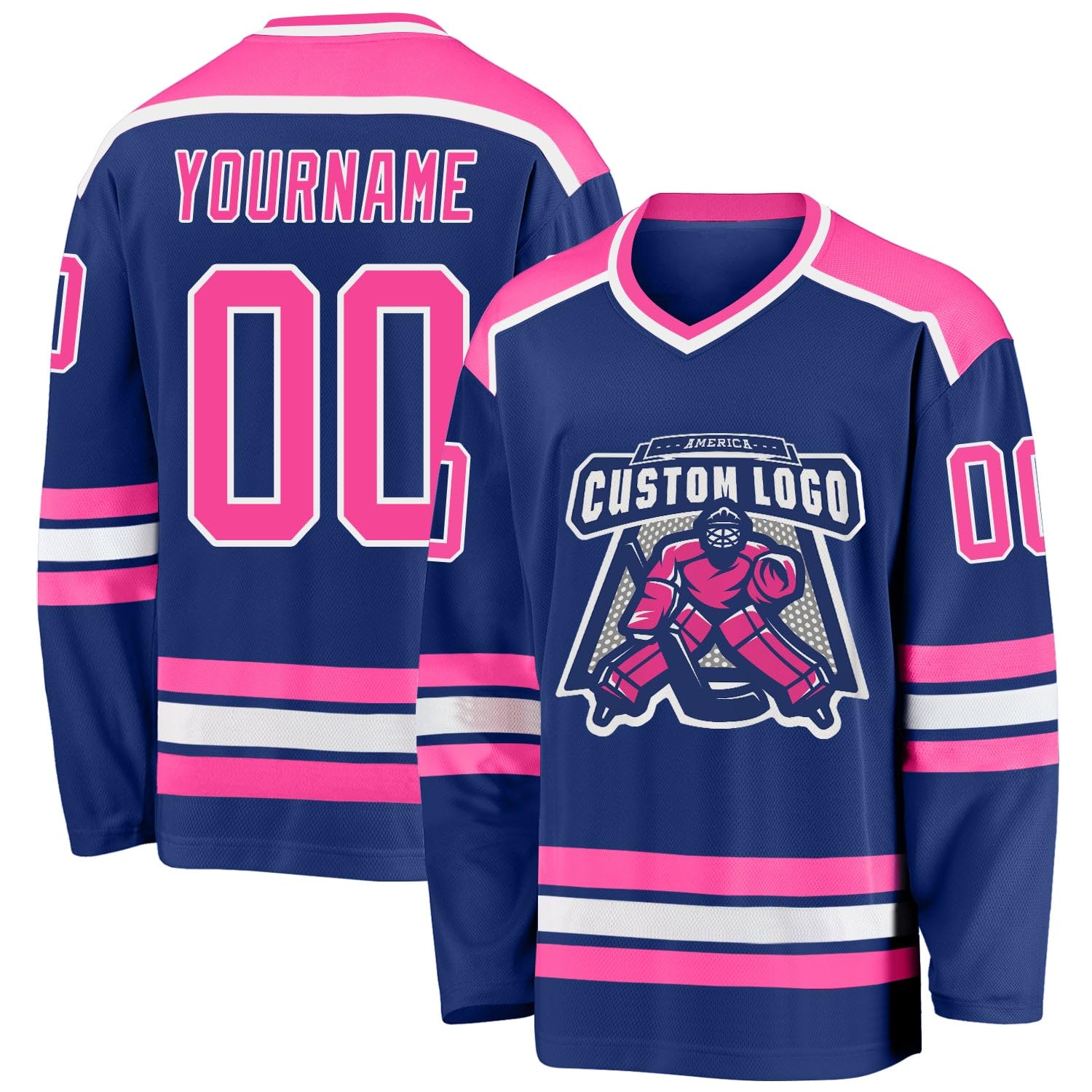 Custom Name Number White Black-Orange Hockey Jersey, Personalized Team V-Neck Sports Hockey Jersey for Men Women Youth