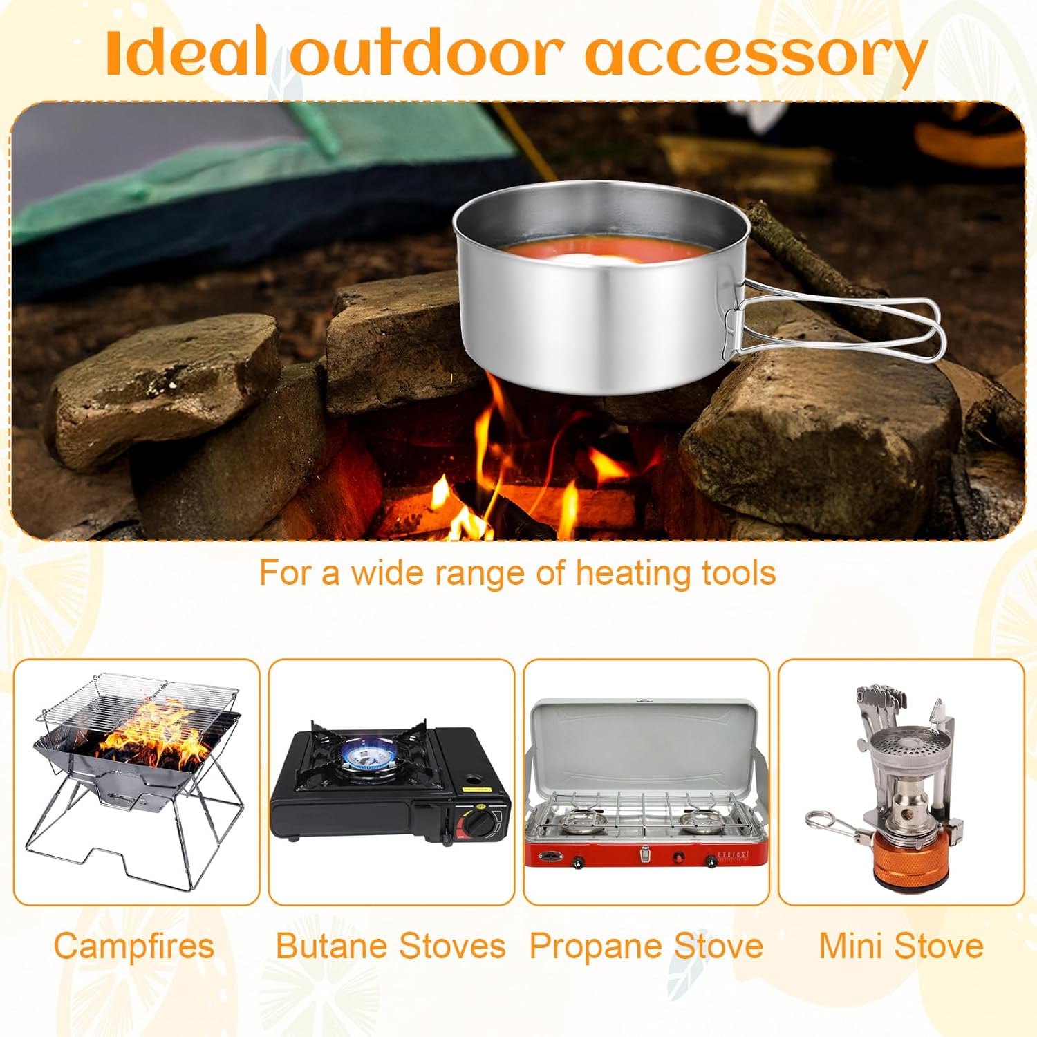 15 Pcs Camping Cookware Set, Stainless Steel Outdoor Camping Cooking Kit with Pot and Pan Cups Plates Forks Knives Spoons Kit for 1-2 Person Camping, Backpacking, Outdoor Cooking and Picnic - Image 7