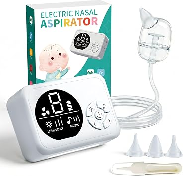 Nasal Aspirator for Baby, Hospital-Grade Nose Sucker for Baby with 9 Levels Suction, 3 Silicone Nozzles Electric Nose Suction with Night Light and Nursery Rhyme Soothing for Toddler & Newborn & Kids