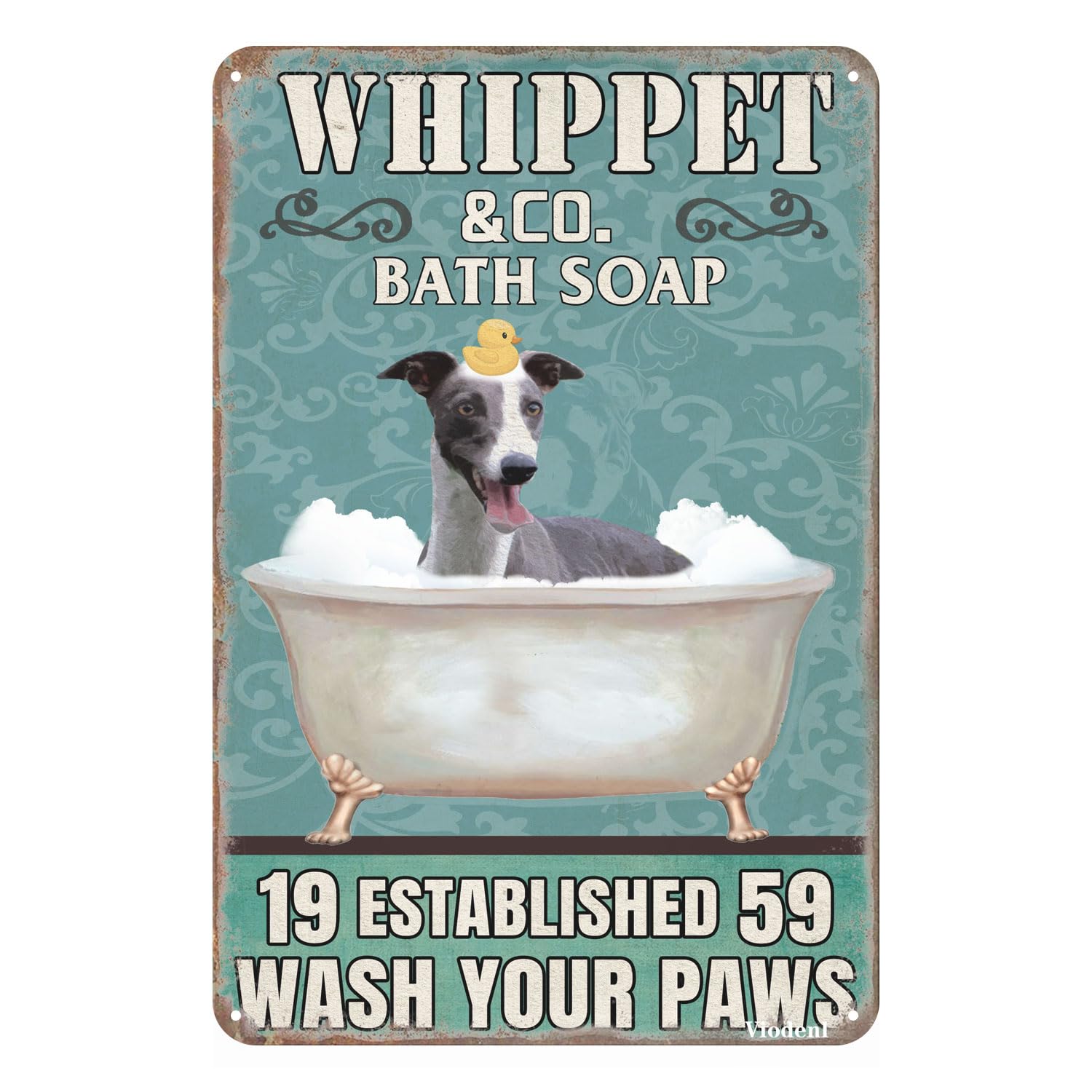 Viodenl Whippet Dog &Co. Bath Soap Vintage Sign Wash Your Paws Tin Sign Wall Decor Hanging Metal Decoration 12X8 Inches