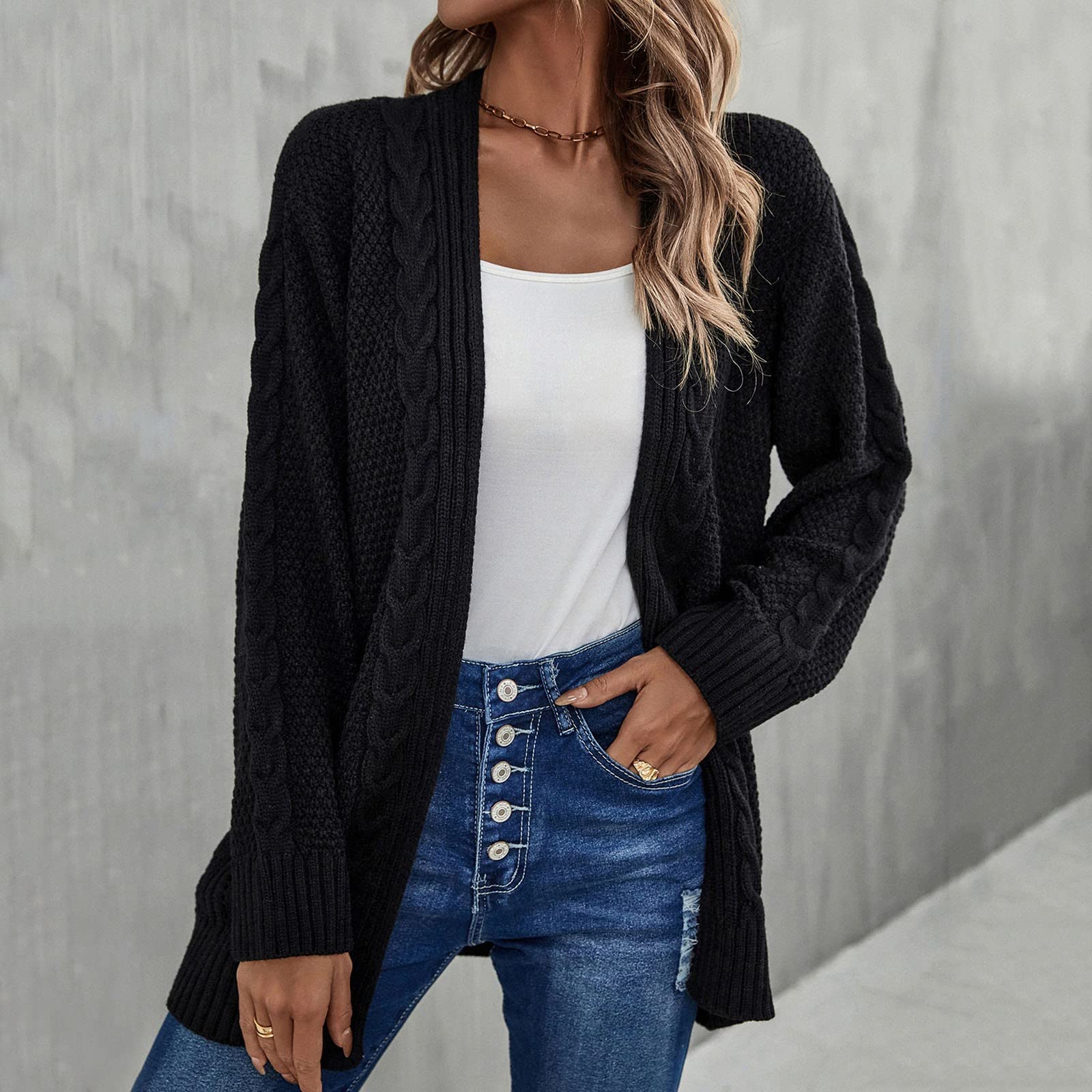 Generisch Cárdigan Mujer 2022 Invierno Moda Dama Chaqueta Irregular Hueco Punto Manga Larga Rosa Suéter Chaqueta de Punto Ropa de Mujer