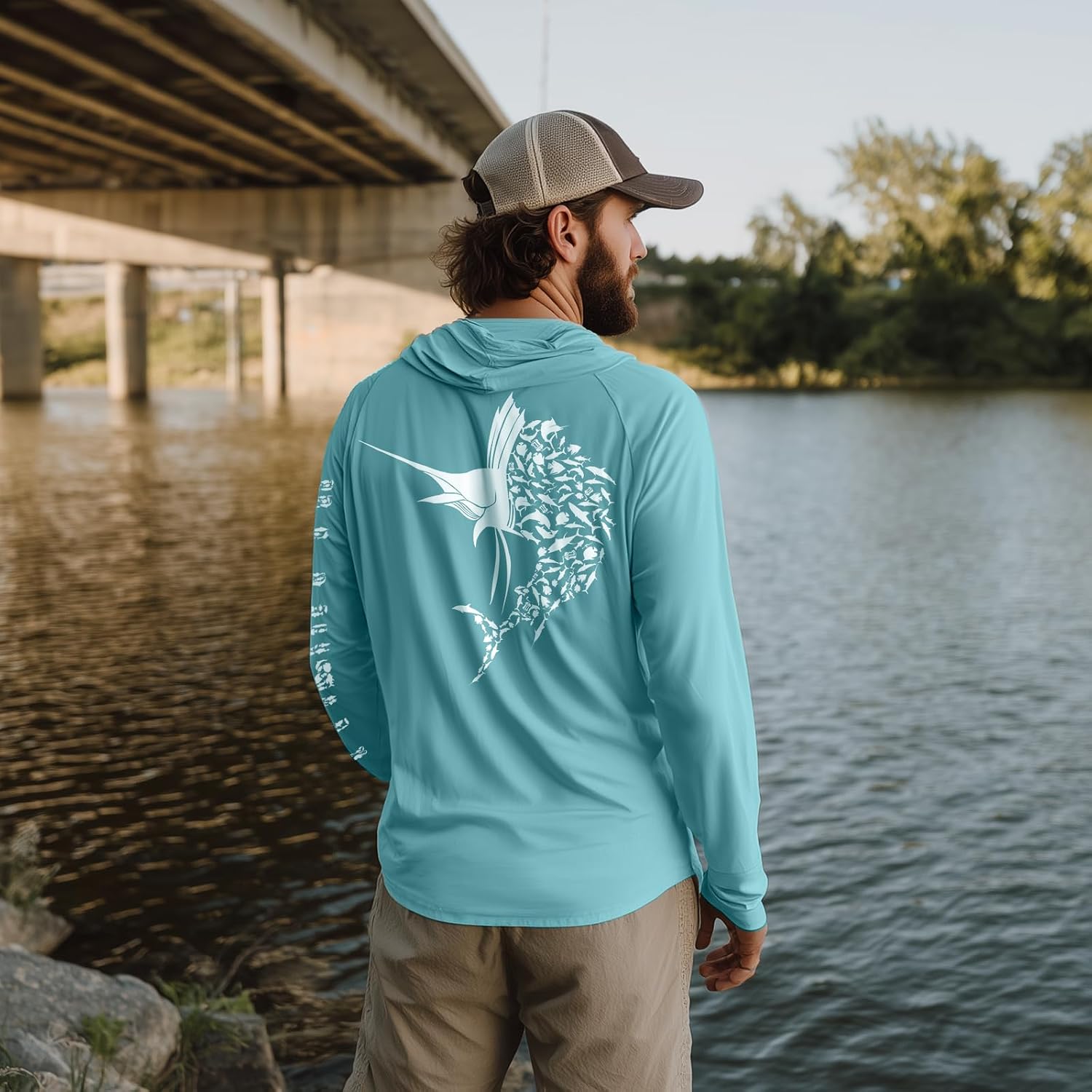 Palmyth Fishing Hoodie for Men Long Sleeve Sun Protection Shirts UPF 50+ Hooded with Neck Gaiter image 2