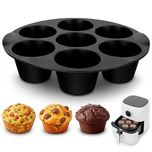 Molde de silicona para magdalenas – Moldes de silicona para magdalenas para hornear huevos, molde antiadherente para 7 tazas de freidora de aire