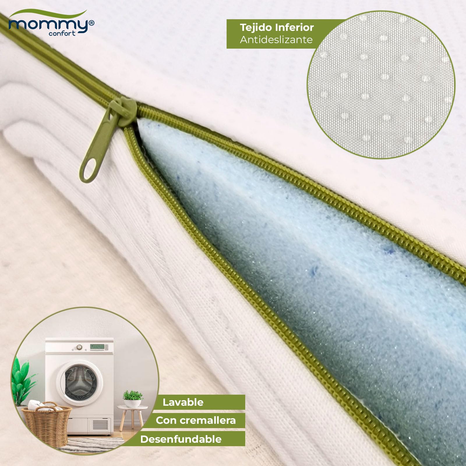 Topper Viscoelastico 150x190x5 cm – Funda Lavable y Desenfundable con Cremallera - Nucleo 100% Viscoelastica –– Transpirable + Alivia Dolores – Fabricado en Valencia - Topper colchon - MOMMY CONFORT