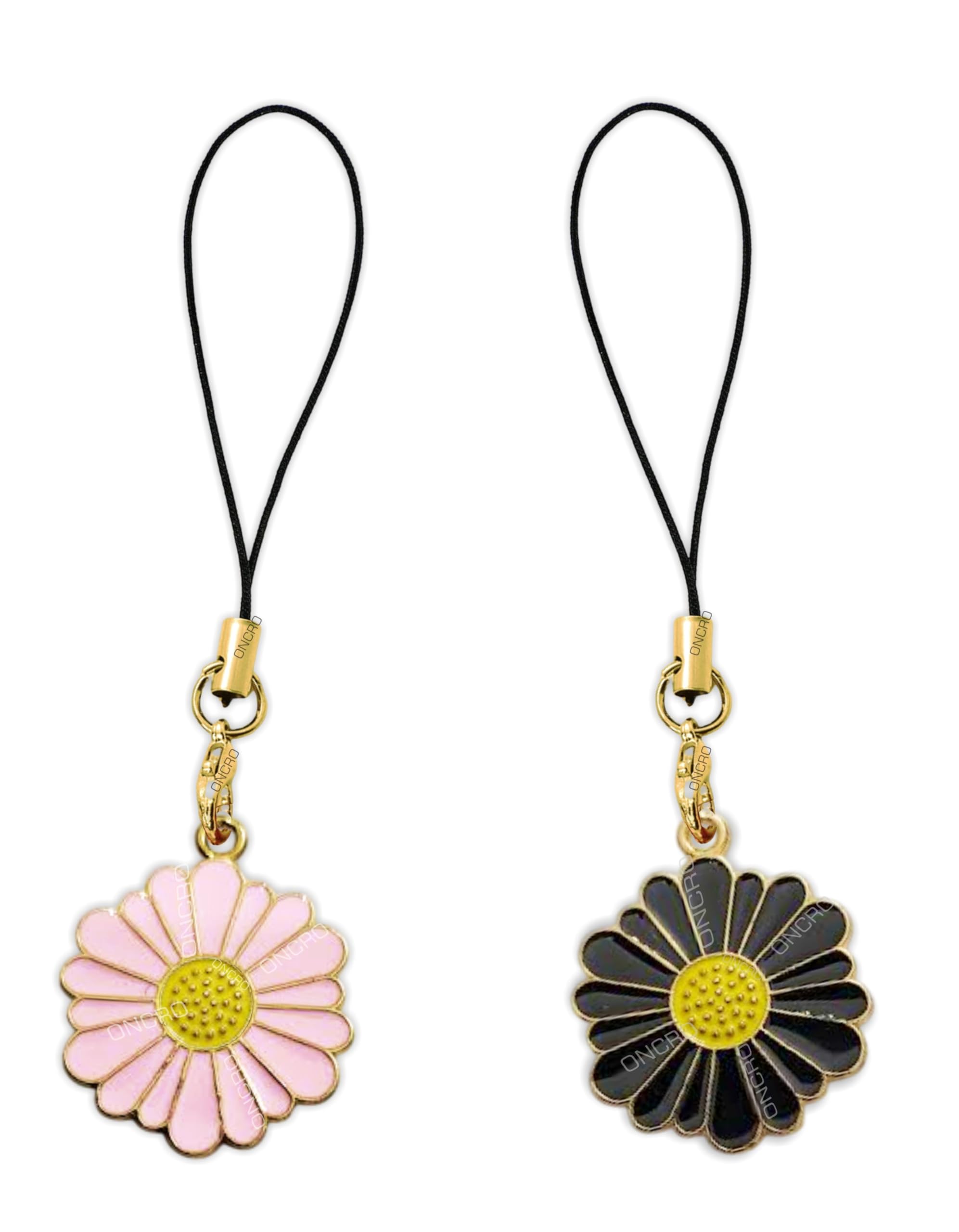 ONCRO® BLACK & PINK Lucky Daisy Cute Flower Pendant Enamel Phone Charms Gold Aesthetic Accessory for Girls Women Backpack Lanyard Keychain Ring Necklace Bracelet Thread Rope Smart Gift for pen drive-image-39