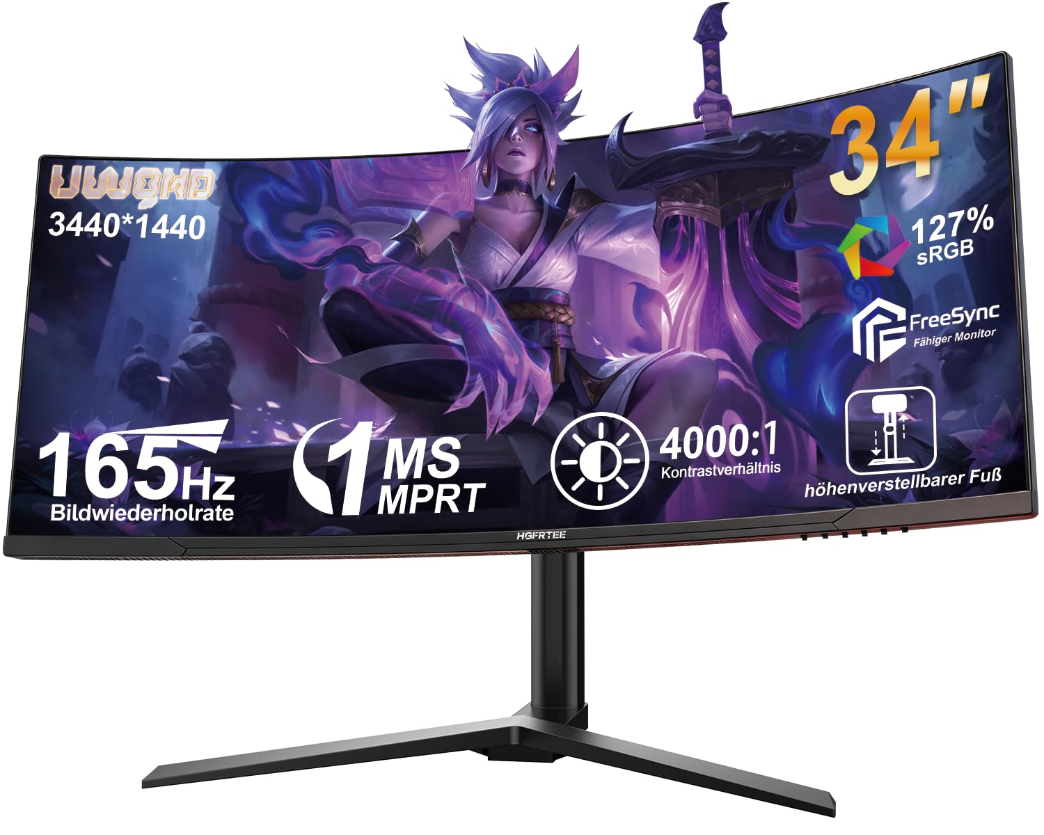 34 Zoll Curved Monitor UWQHD (3440x1440) | Panel, 165HZ, 1500R Krümmung | Ultrawide Desktop Display